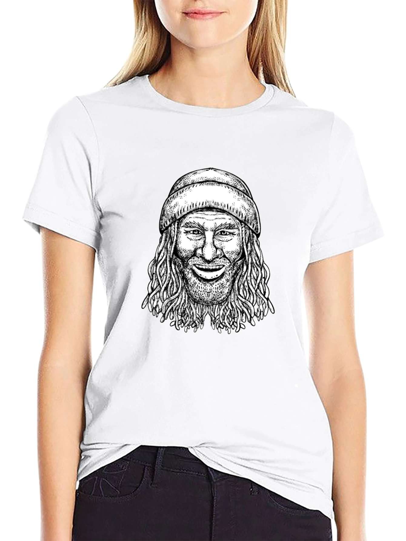 Cool Graphic Tee - Man with Beanie Black T-Shirt