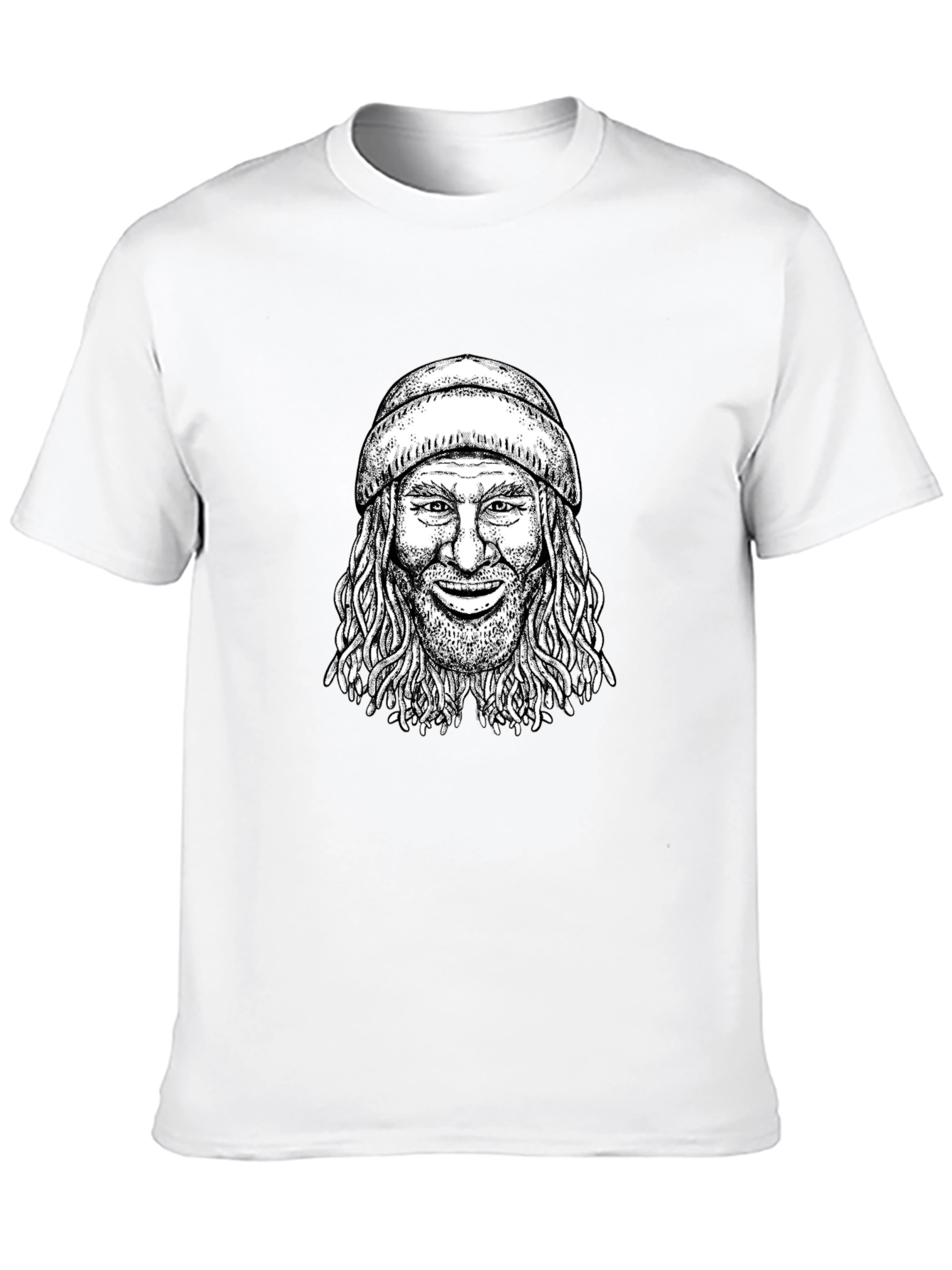 Cool Graphic Tee - Man with Beanie Black T-Shirt