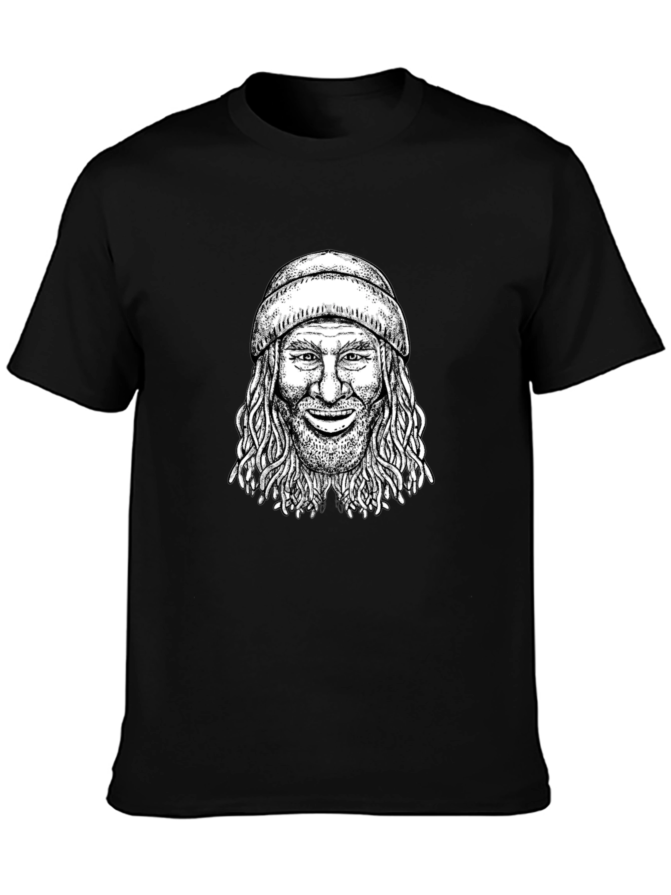 Cool Graphic Tee - Man with Beanie Black T-Shirt