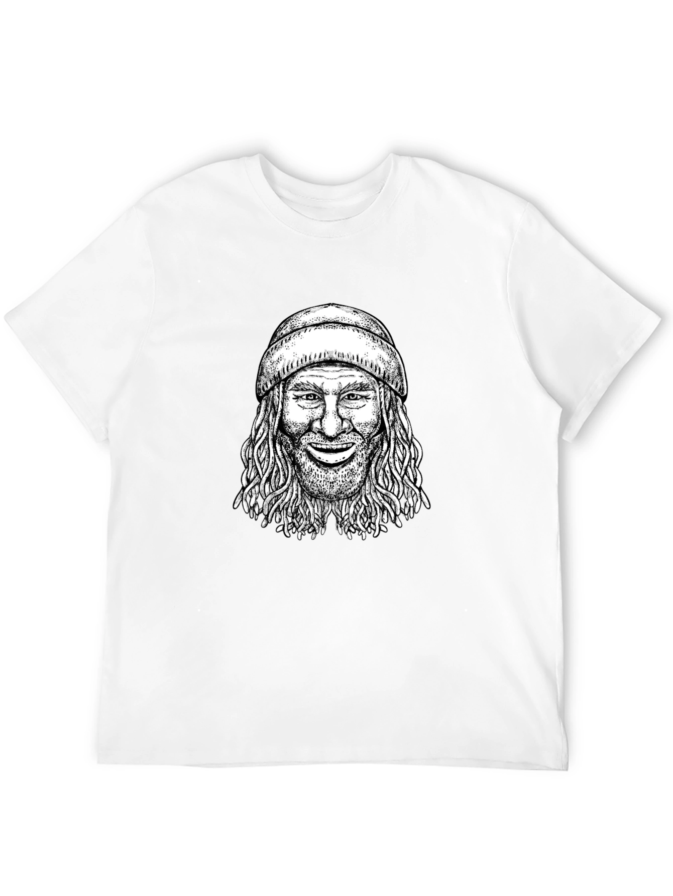 Cool Graphic Tee - Man with Beanie Black T-Shirt