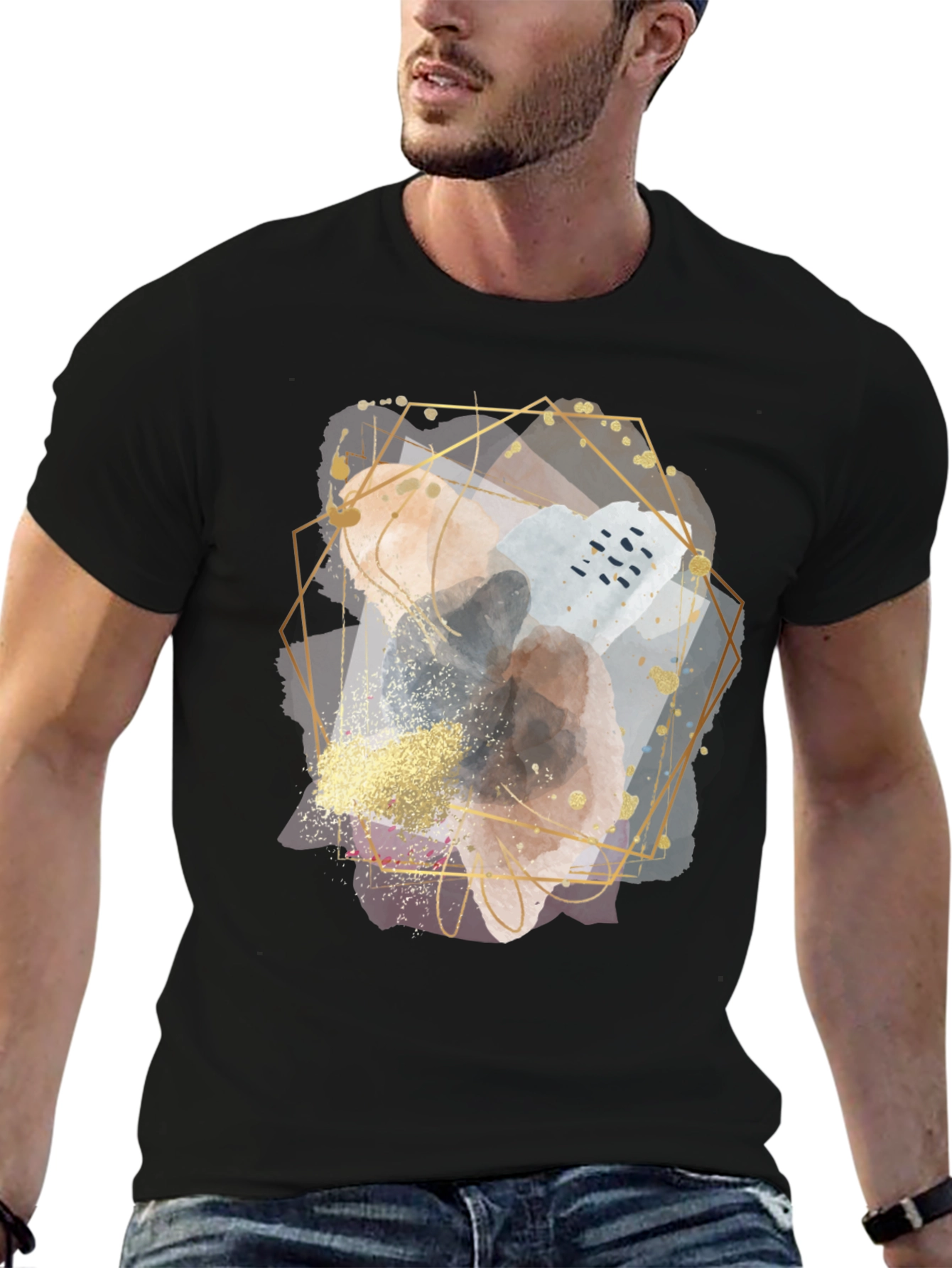 Abstract Geometric Graphic Black T-Shirt