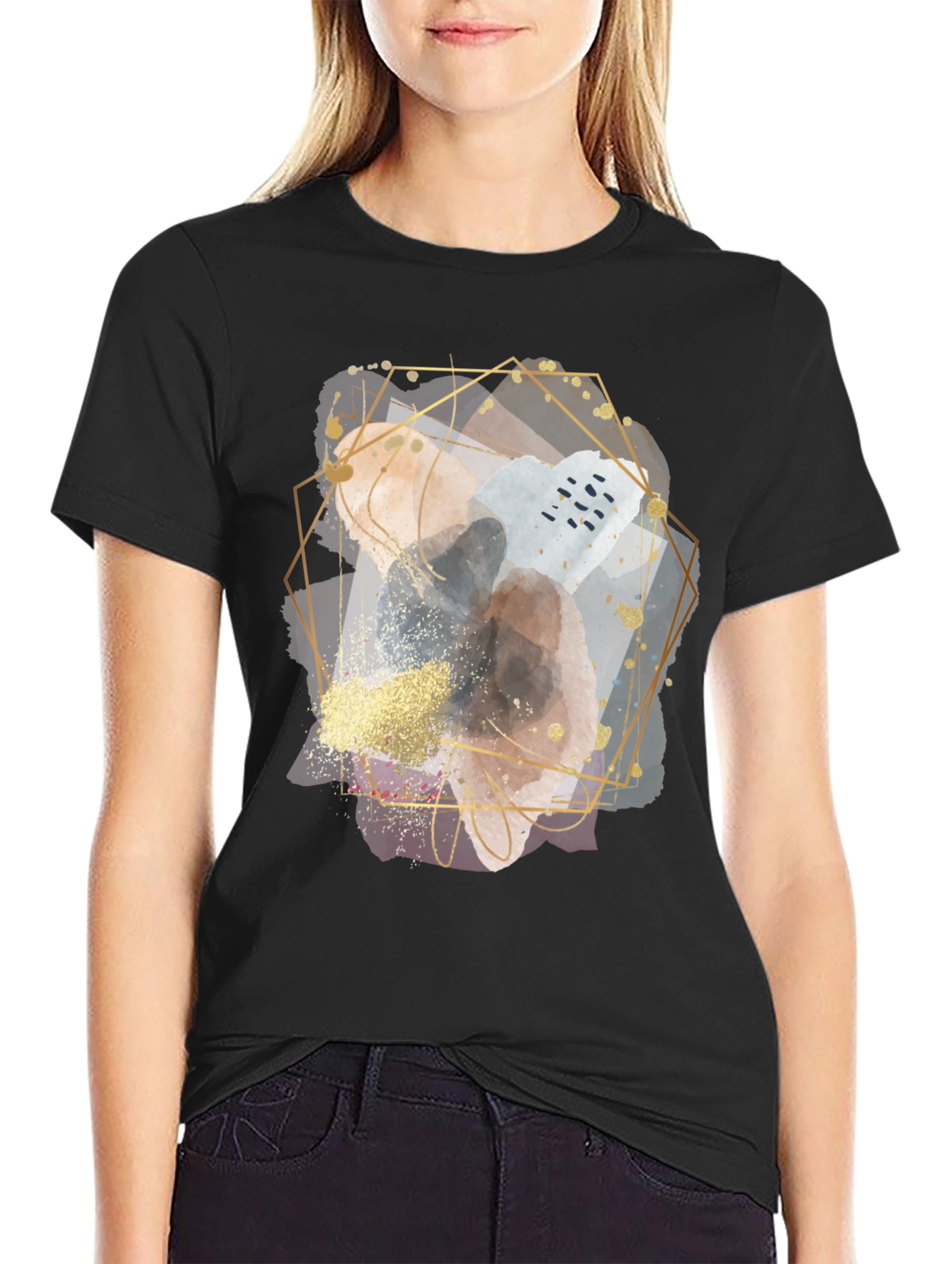 Abstract Geometric Graphic Black T-Shirt