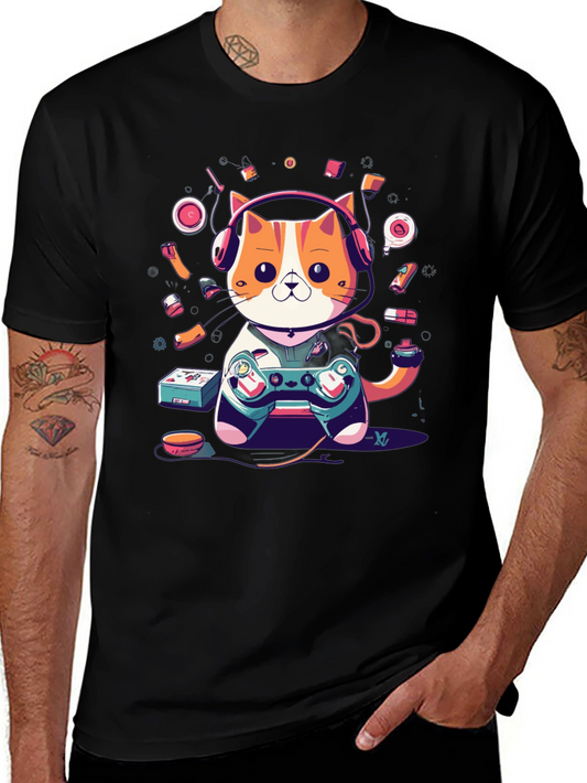 Gaming Cat T-Shirt: Retro Gamer Style
