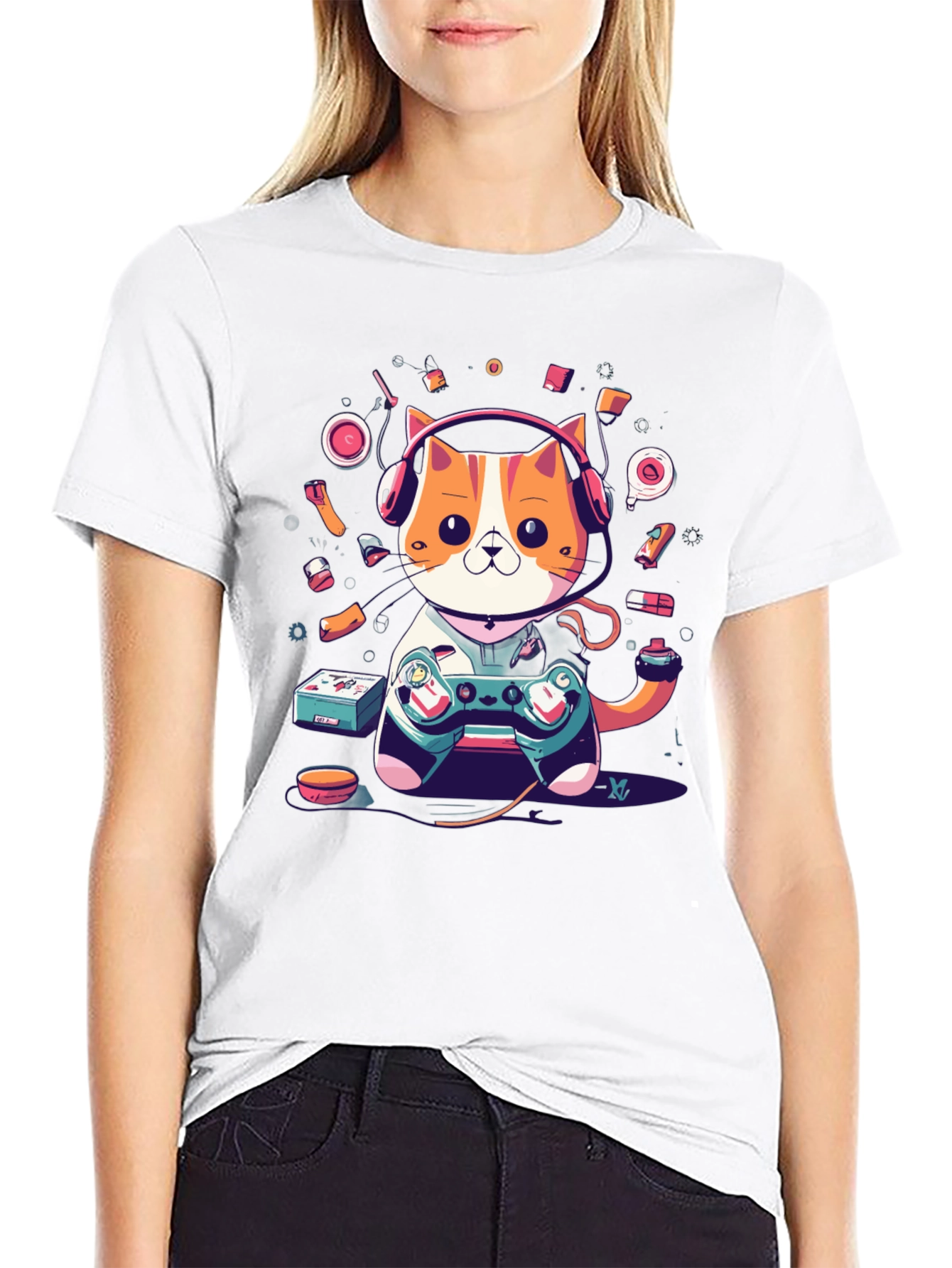 Gaming Cat T-Shirt: Retro Gamer Style