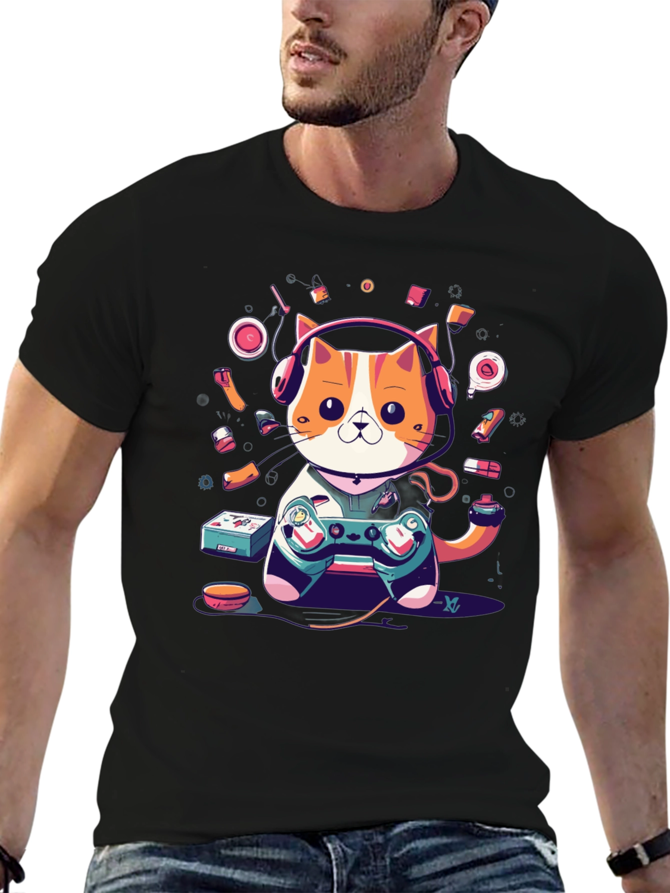 Gaming Cat T-Shirt: Retro Gamer Style