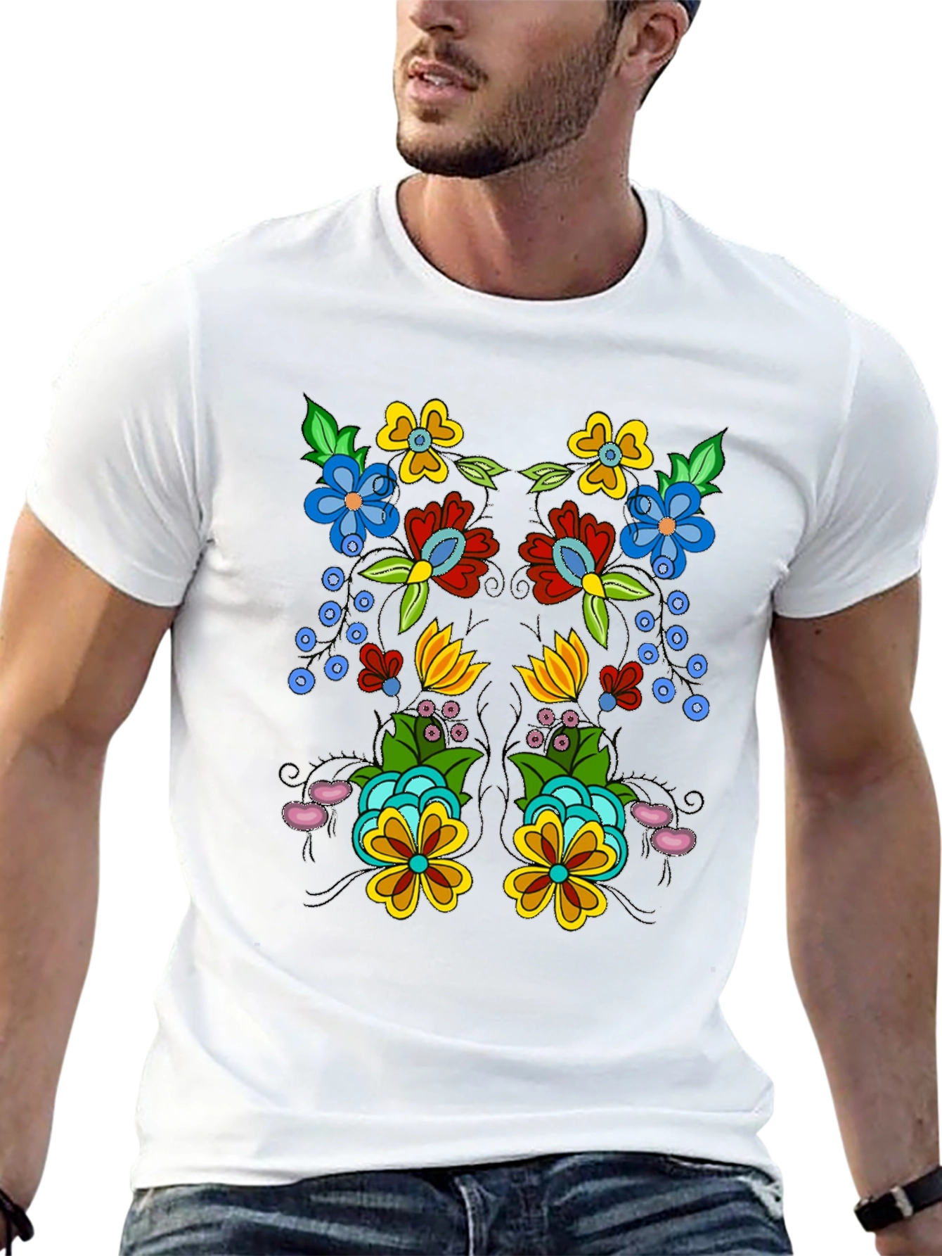 Floral Design Black T-Shirt