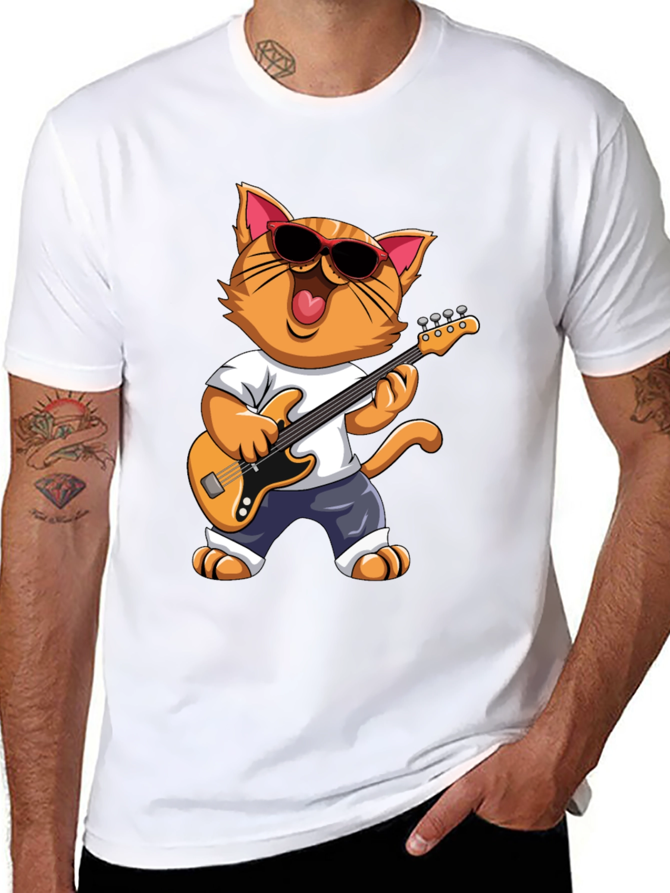 Cat Guitarist T-Shirt - Cool Feline Musician Graphic Tee