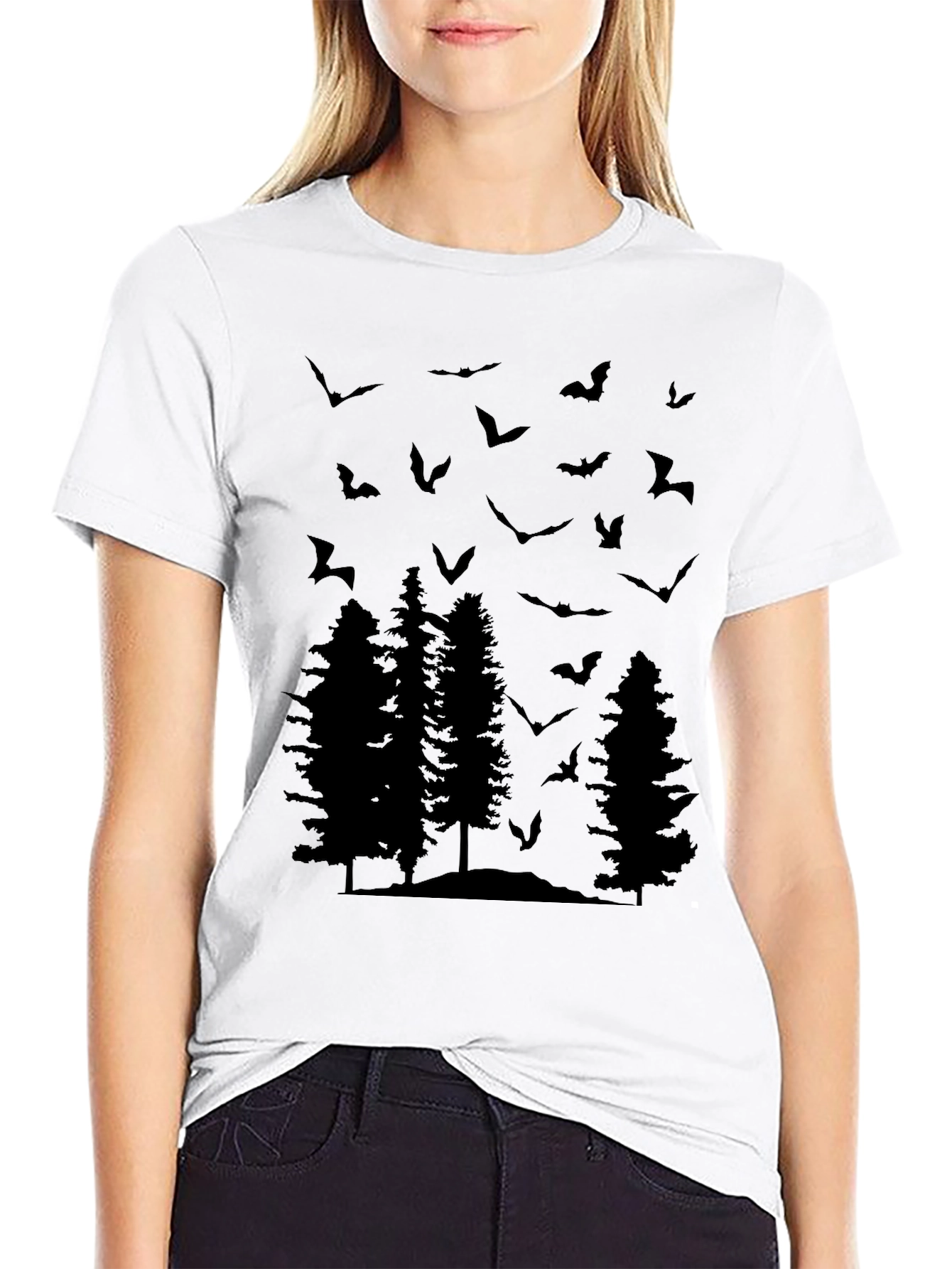 Bats and Trees Graphic Tee - Mens Black T-Shirt