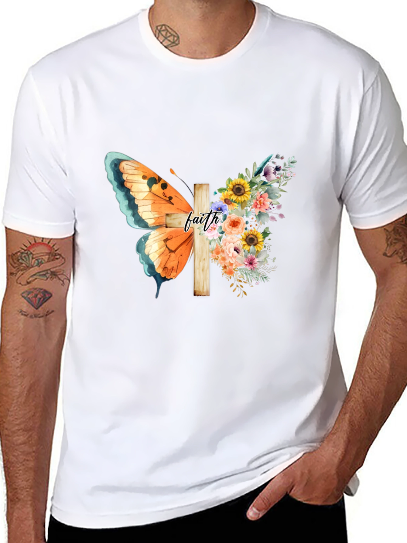 Faith Butterfly Floral Cross Graphic Tee