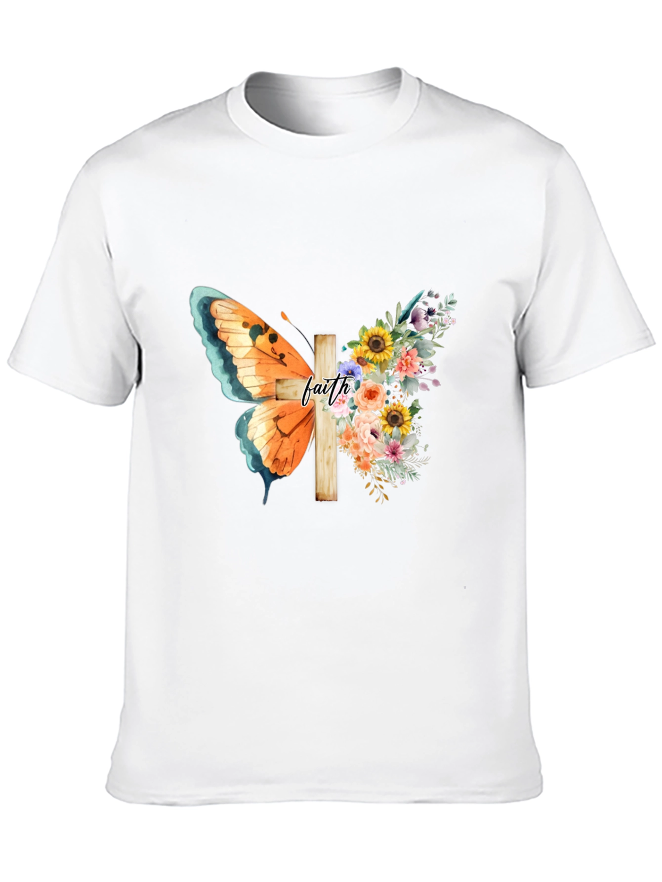 Faith Butterfly Floral Cross Graphic Tee