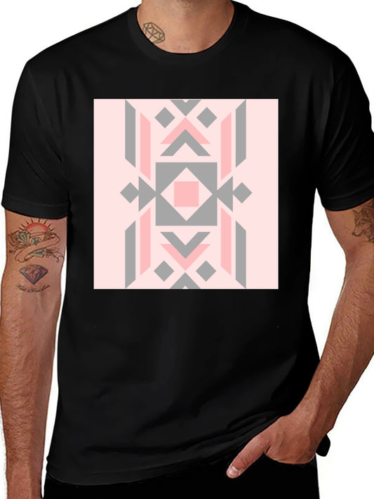 Geometric Pattern Tee - Stylish Black Cotton Blend