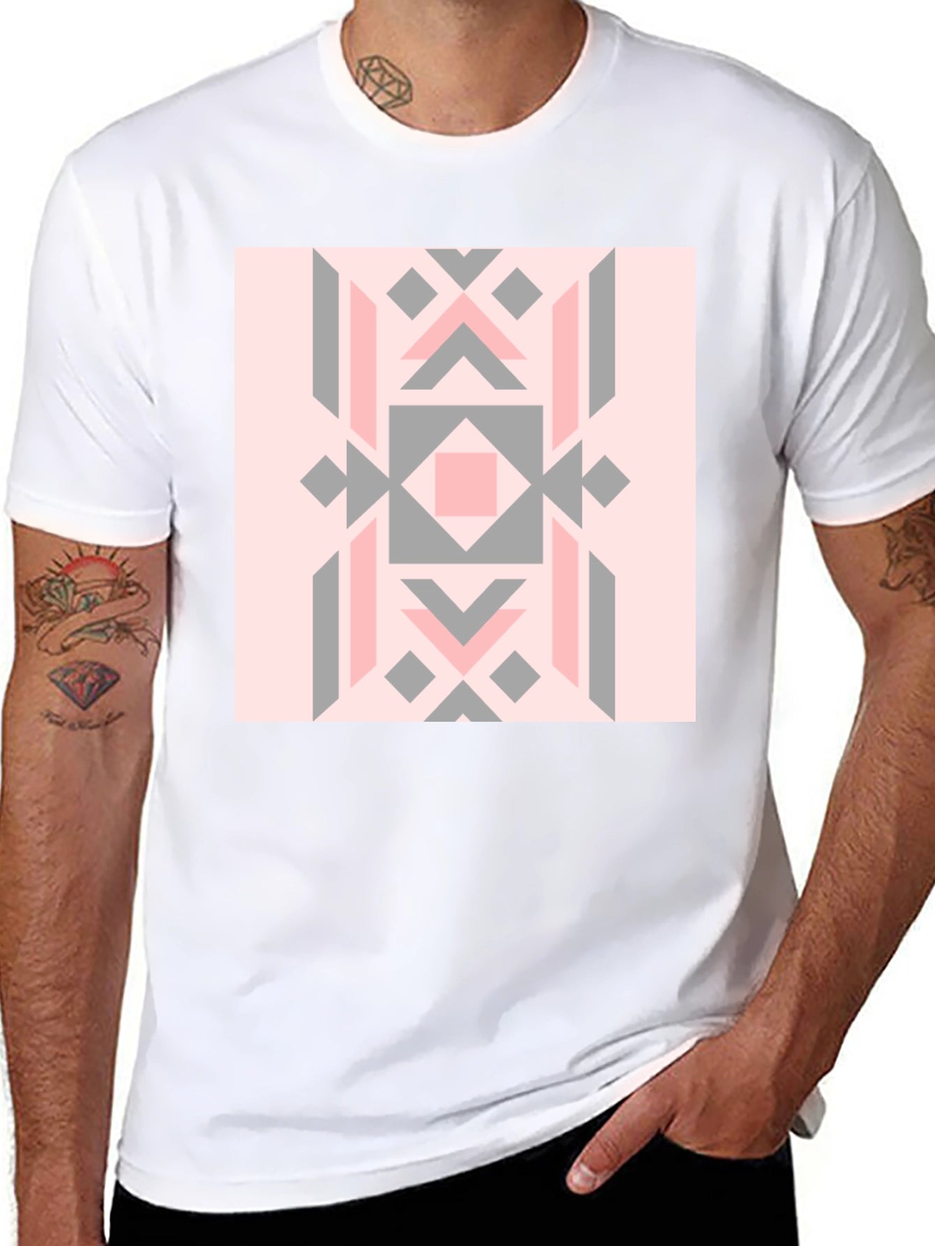 Geometric Pattern Tee - Stylish Black Cotton Blend