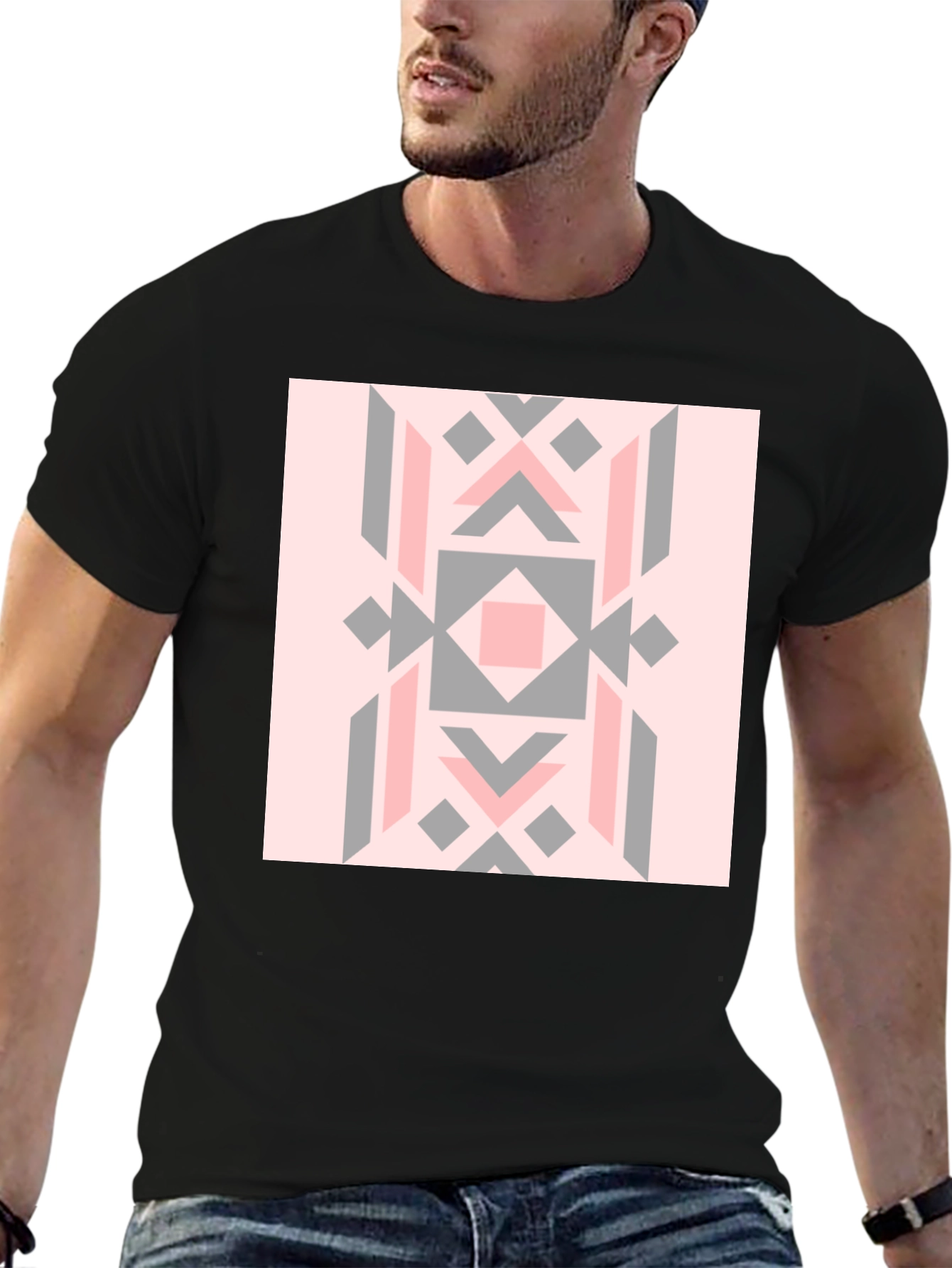 Geometric Pattern Tee - Stylish Black Cotton Blend