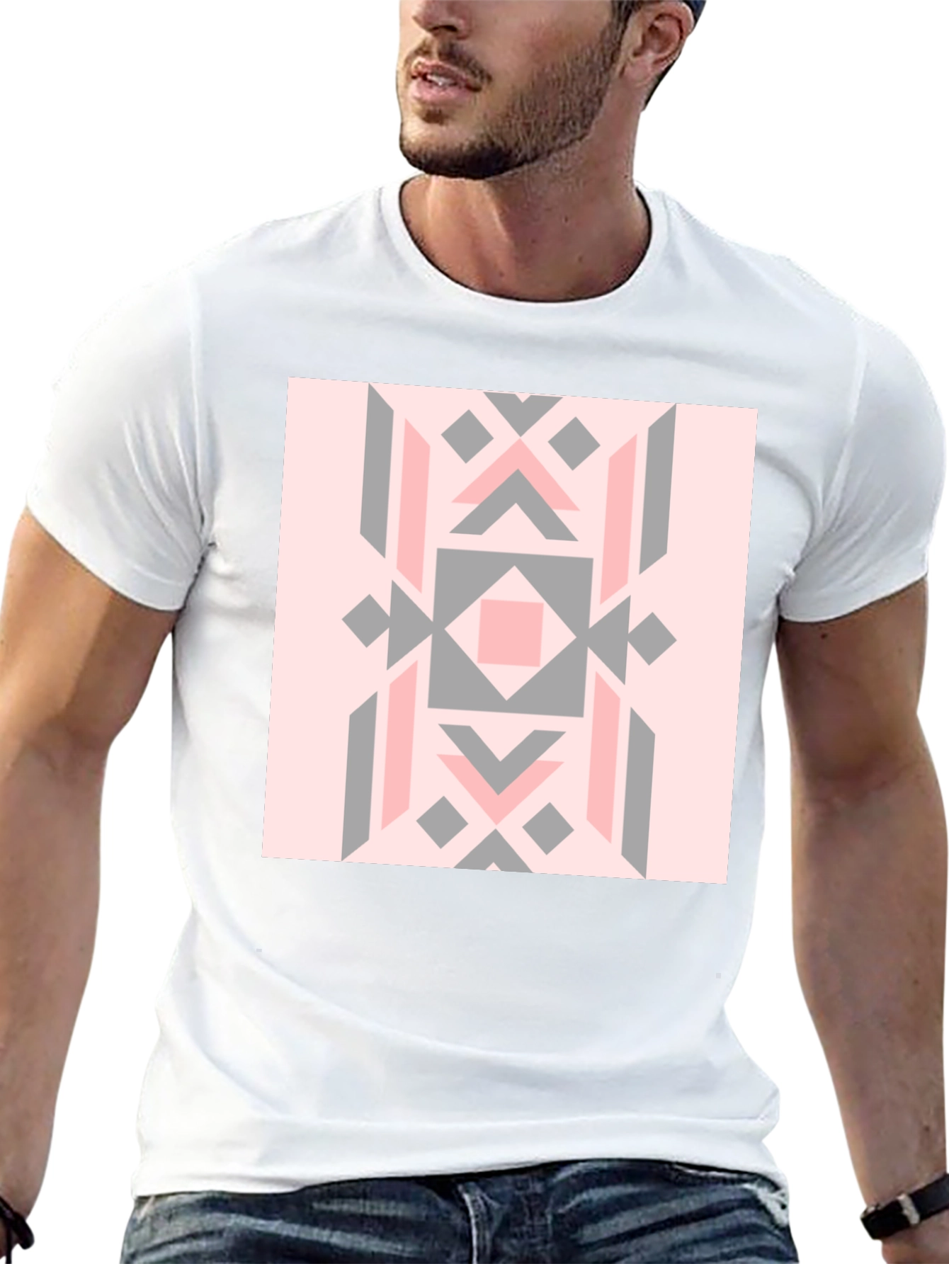 Geometric Pattern Tee - Stylish Black Cotton Blend