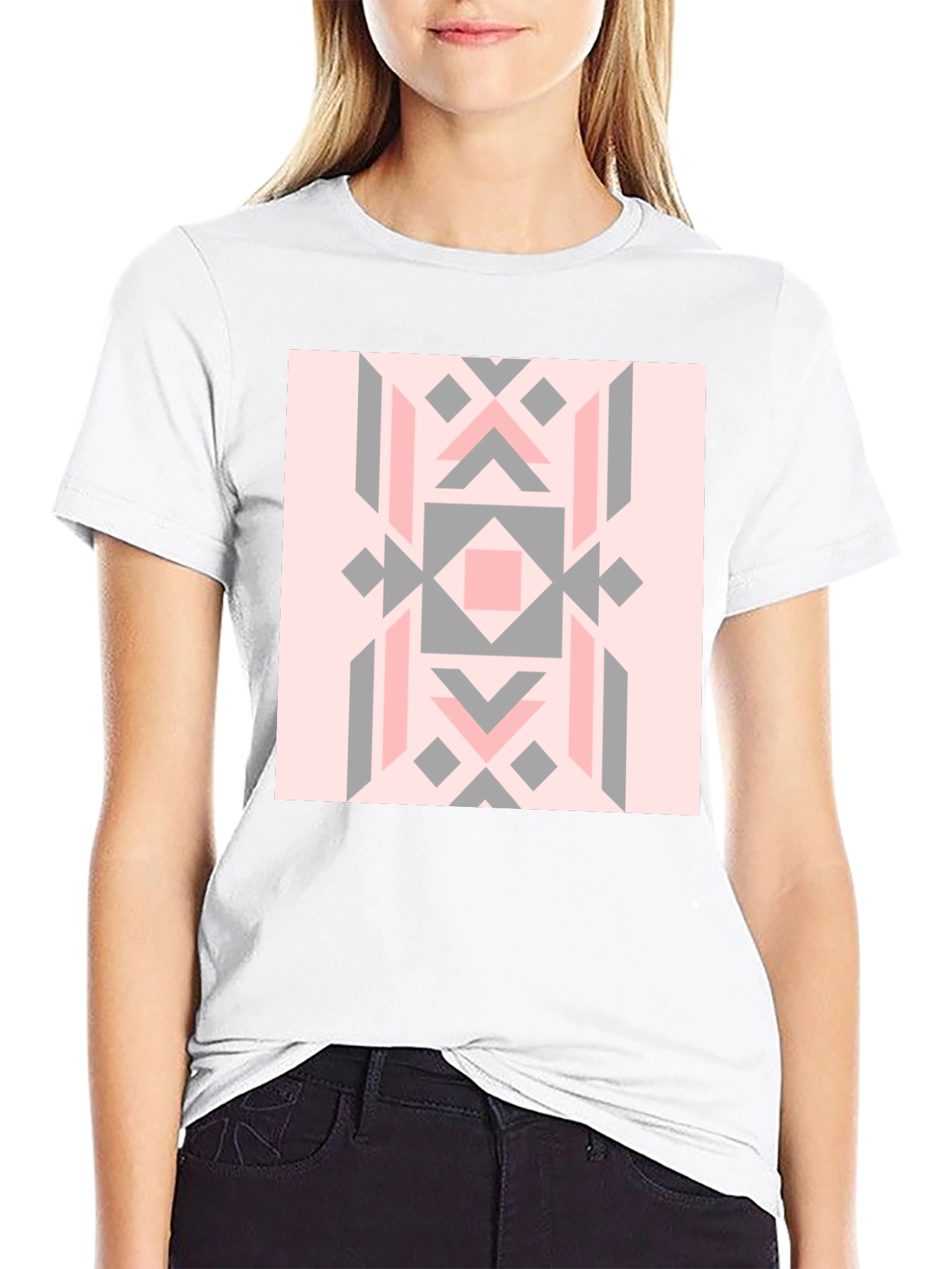 Geometric Pattern Tee - Stylish Black Cotton Blend