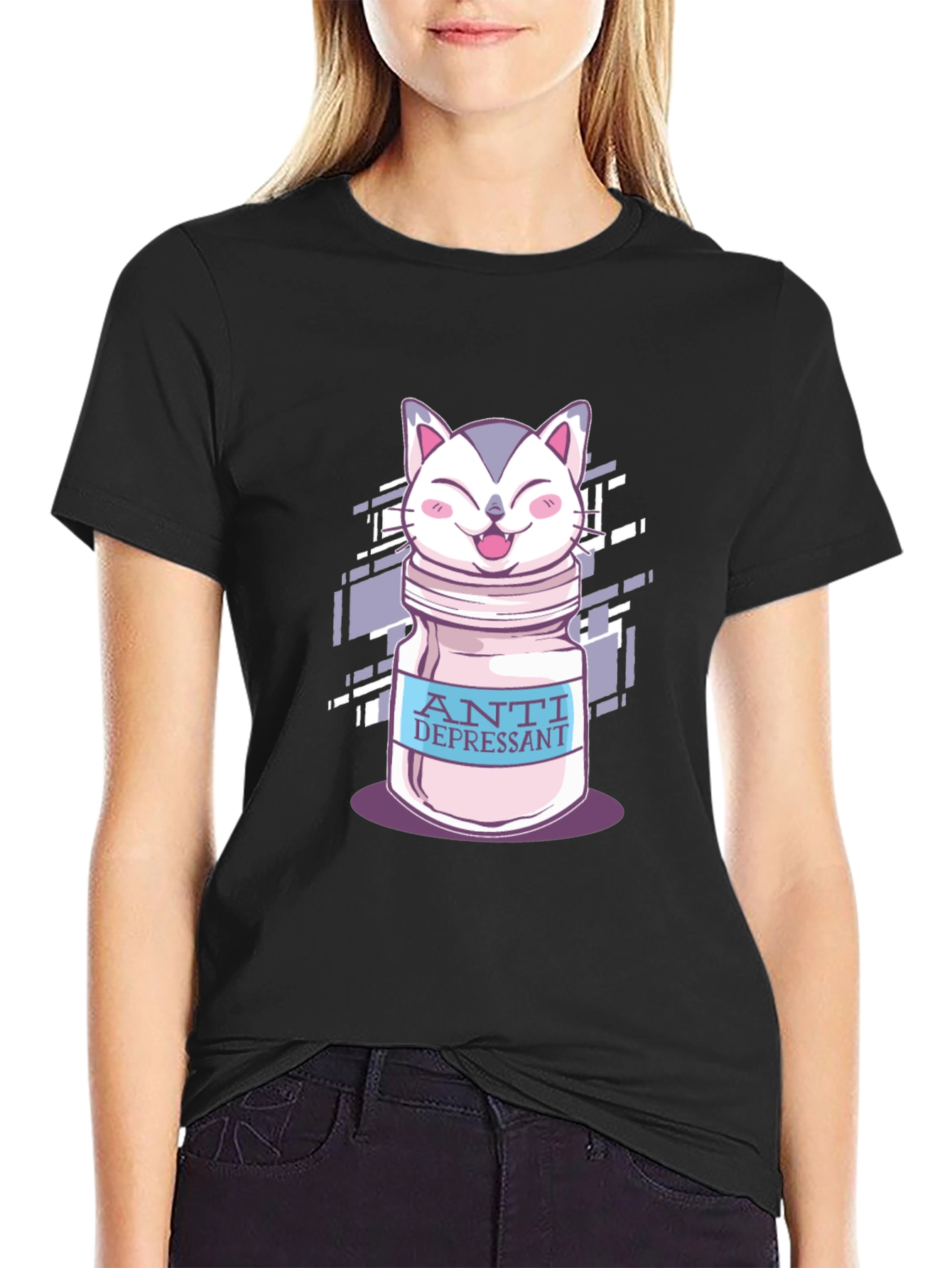 Anti Depressant Cat Graphic T-Shirt