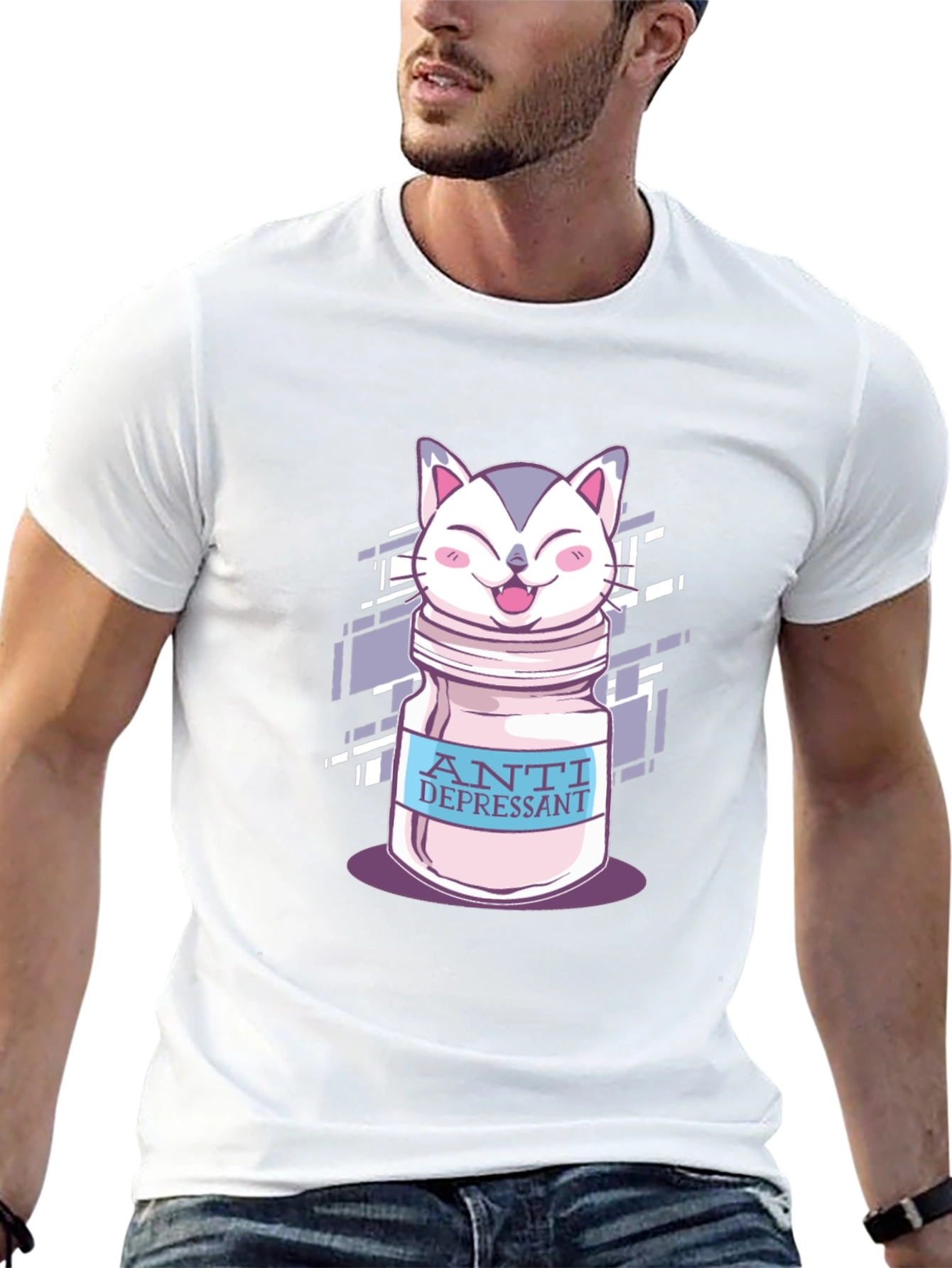 Anti Depressant Cat Graphic T-Shirt