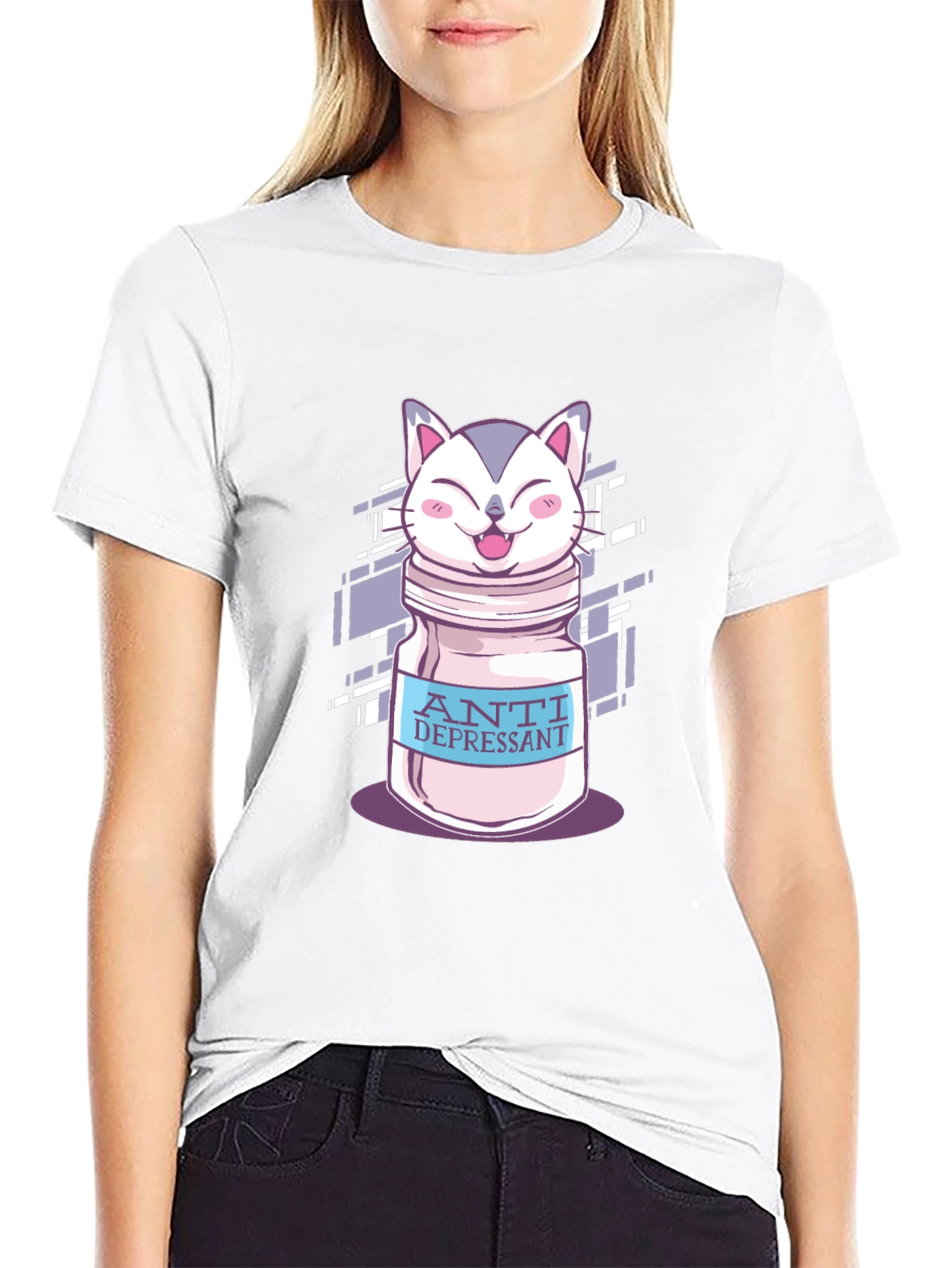 Anti Depressant Cat Graphic T-Shirt