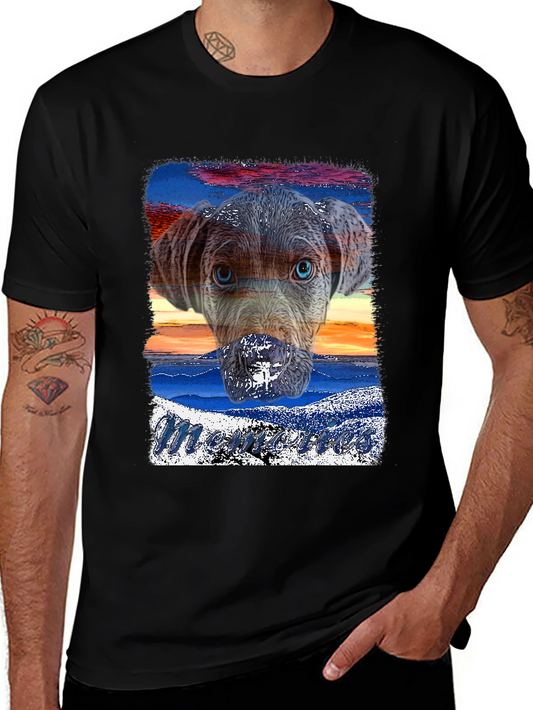 Dog Sunset Graphic Black T-Shirt