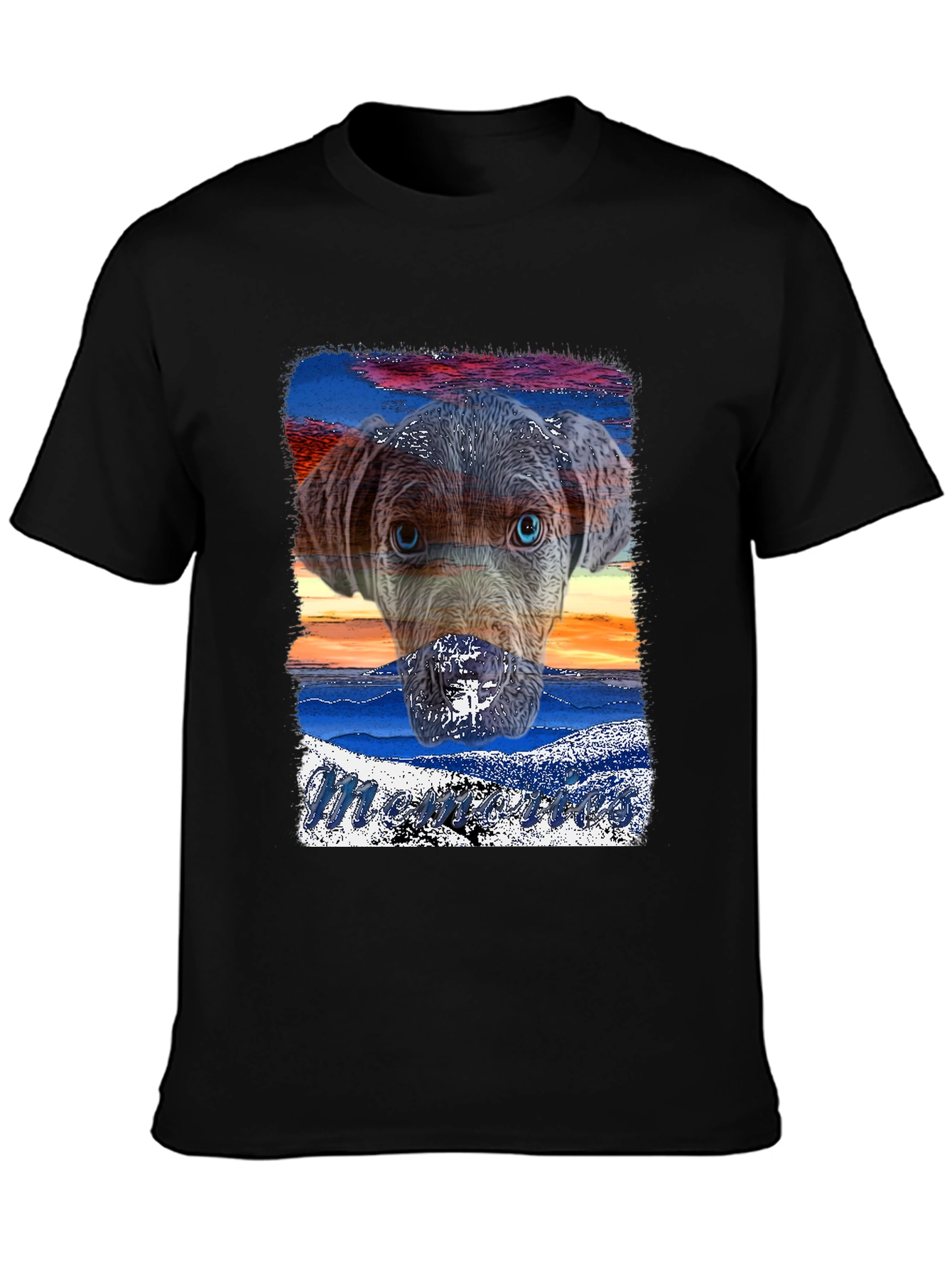 Dog Sunset Graphic Black T-Shirt