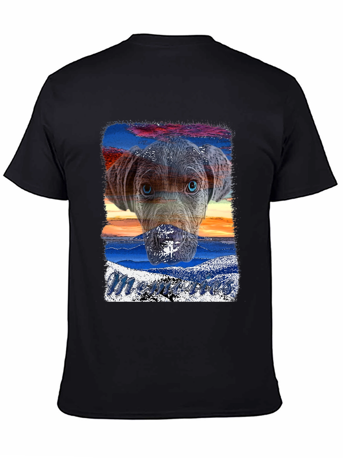 Dog Sunset Graphic Black T-Shirt