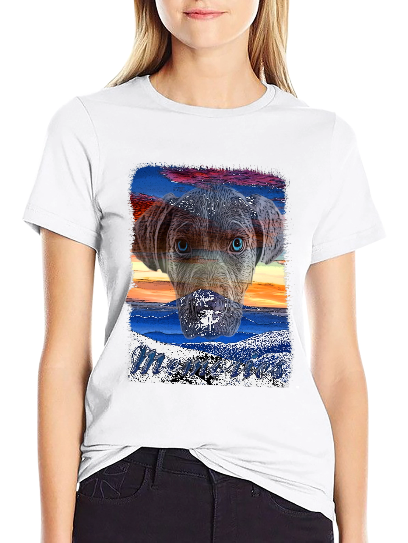 Dog Sunset Graphic Black T-Shirt