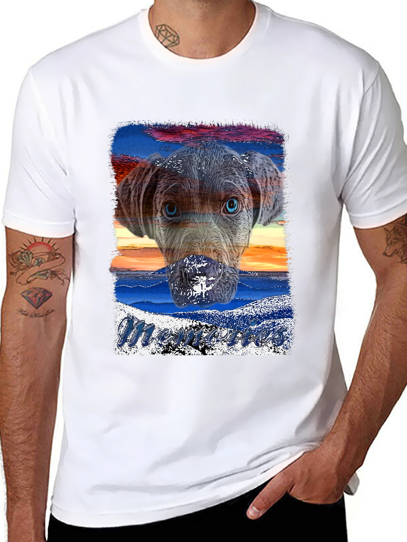 Dog Sunset Graphic Black T-Shirt
