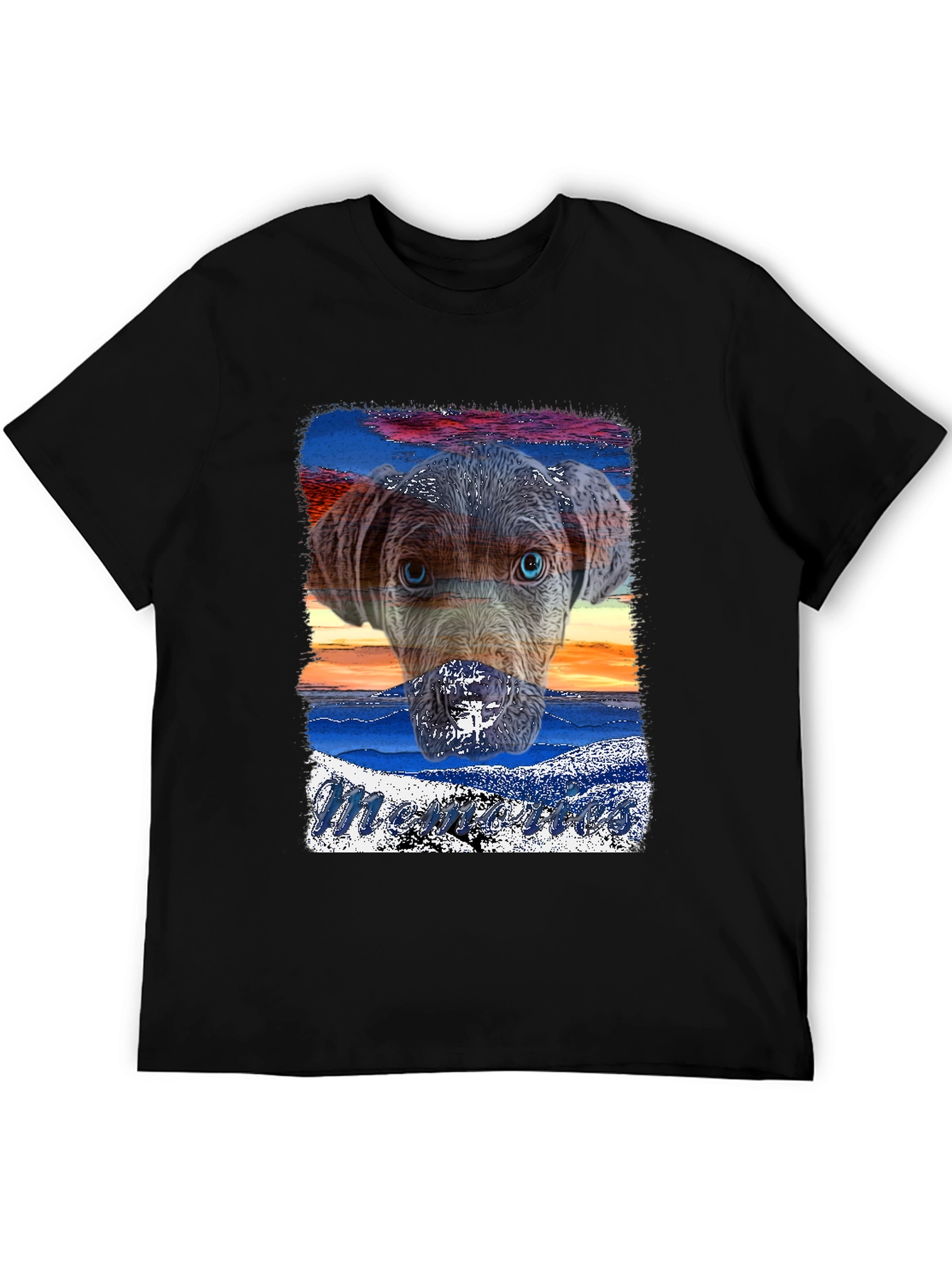 Dog Sunset Graphic Black T-Shirt