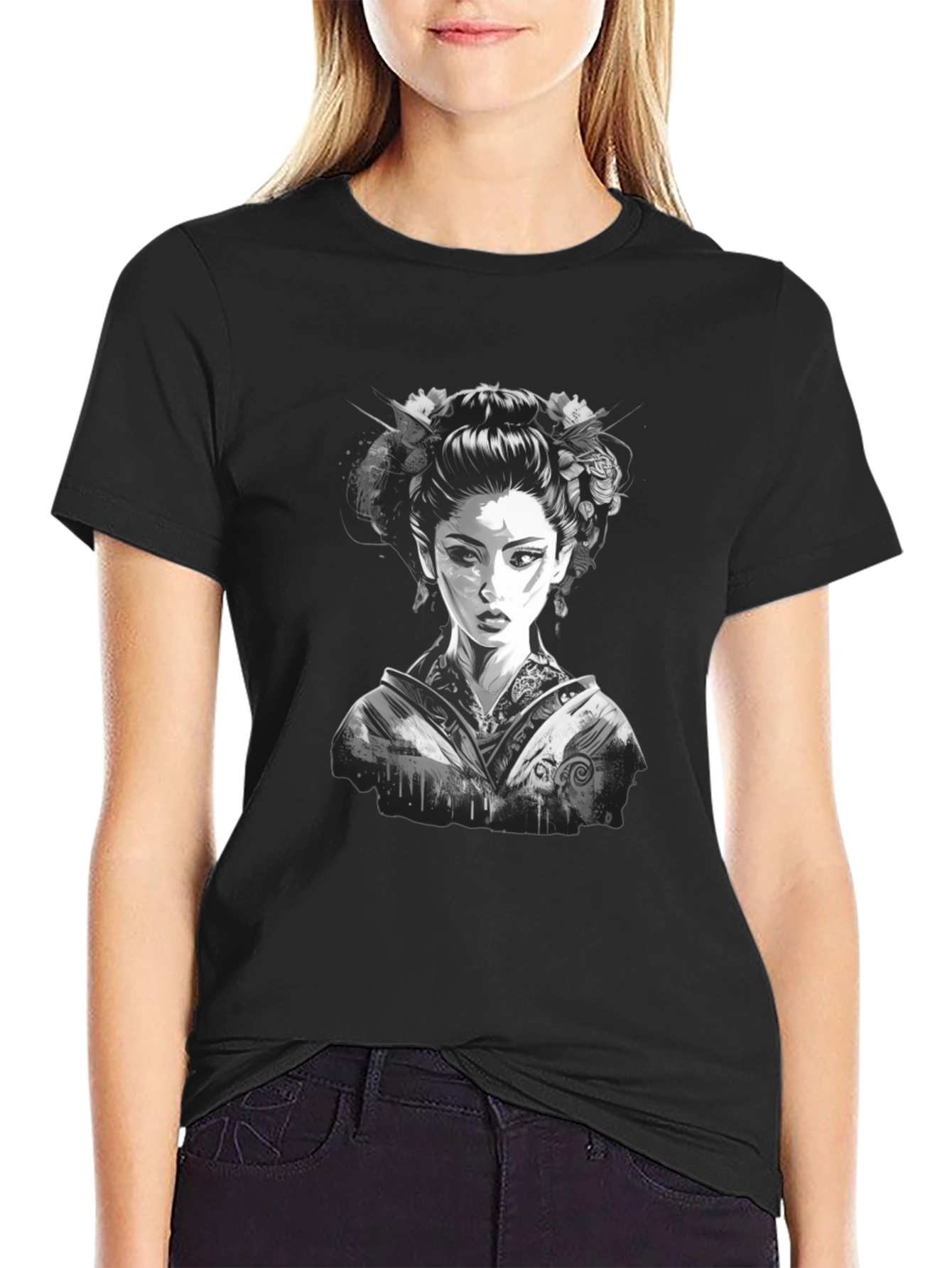 Geisha Graphic Print Black T-Shirt