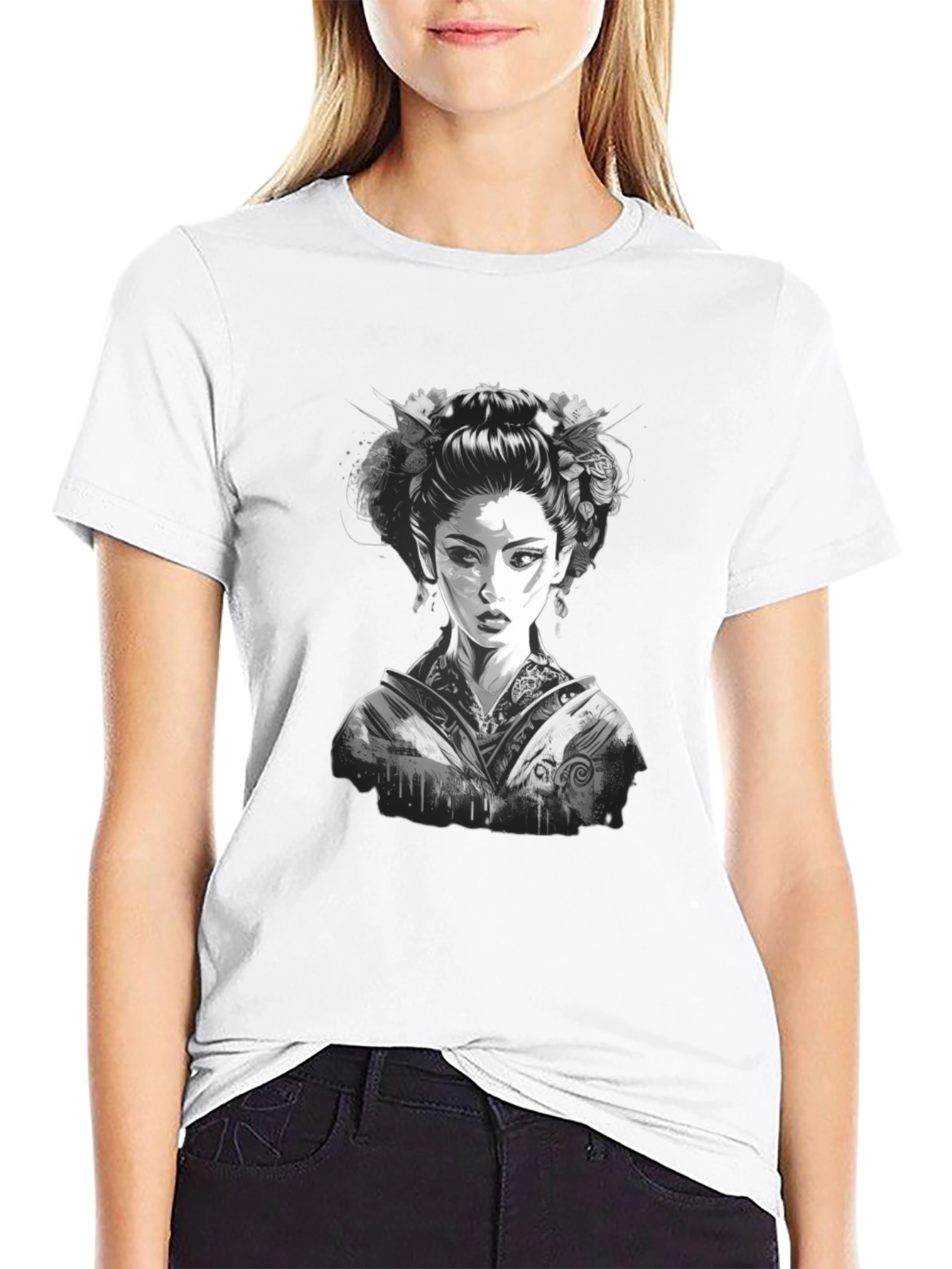 Geisha Graphic Print Black T-Shirt
