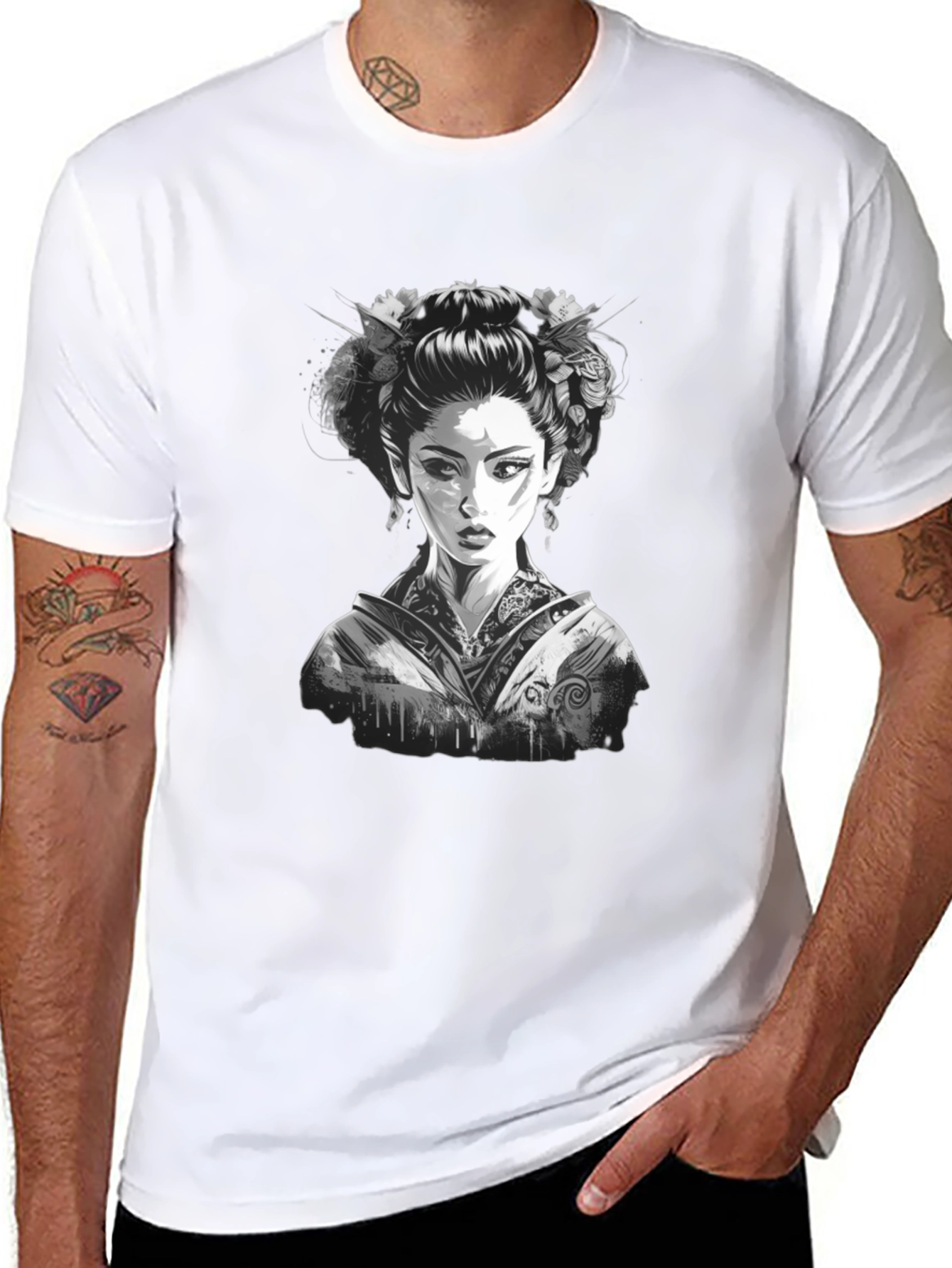 Geisha Graphic Print Black T-Shirt