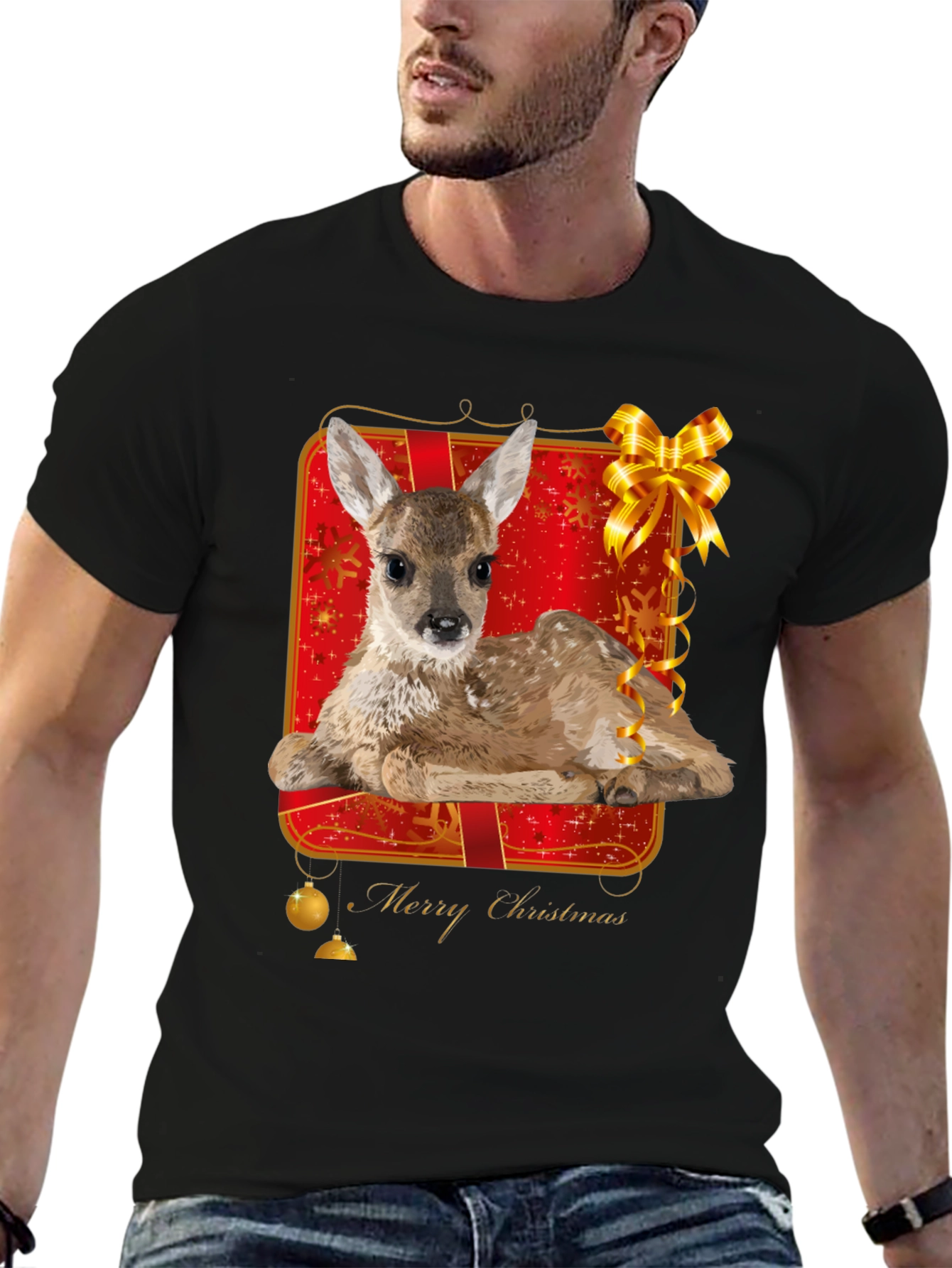 Festive Fawn Graphic Tee - Merry Christmas Shirt
