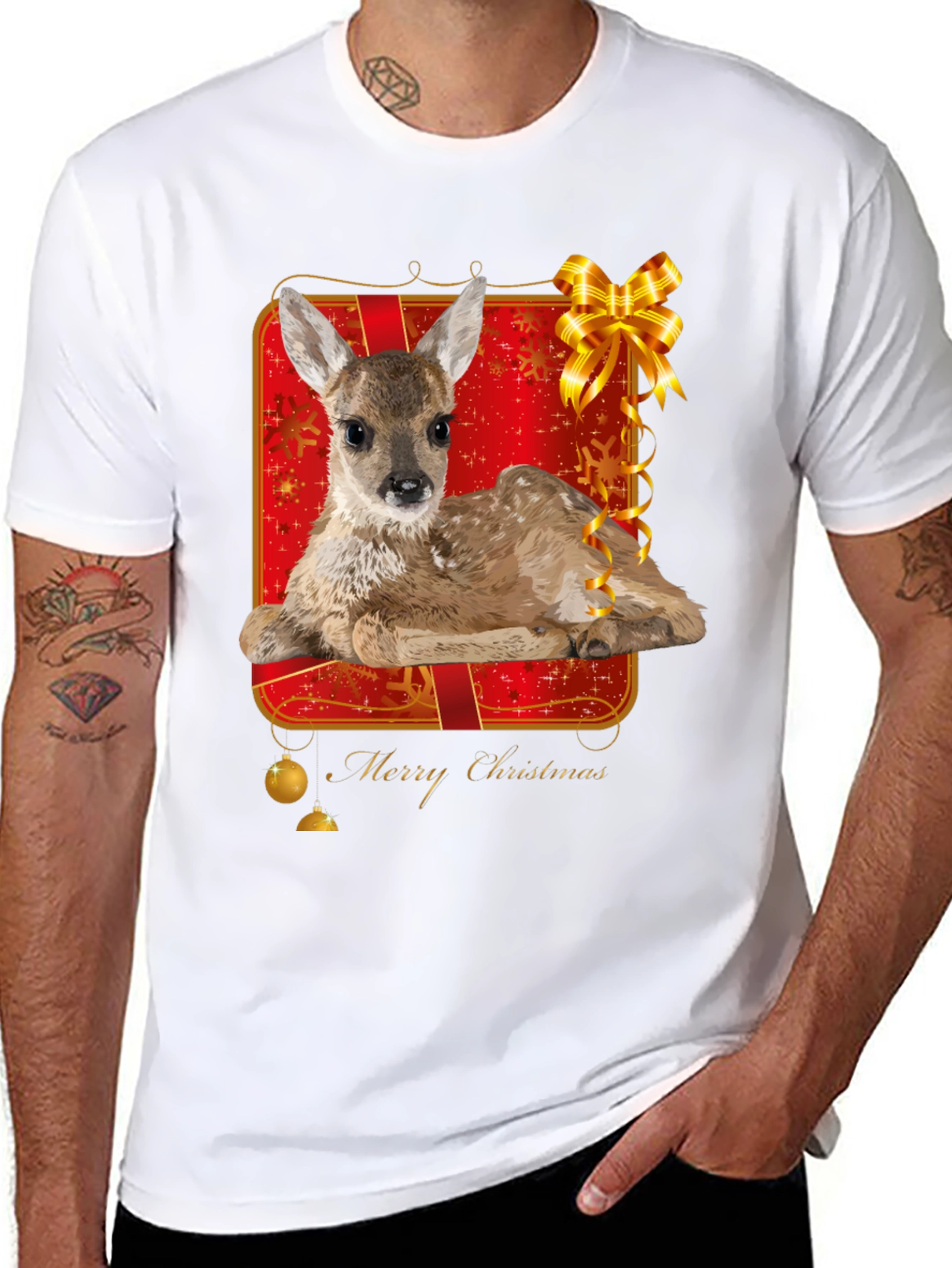 Festive Fawn Graphic Tee - Merry Christmas Shirt
