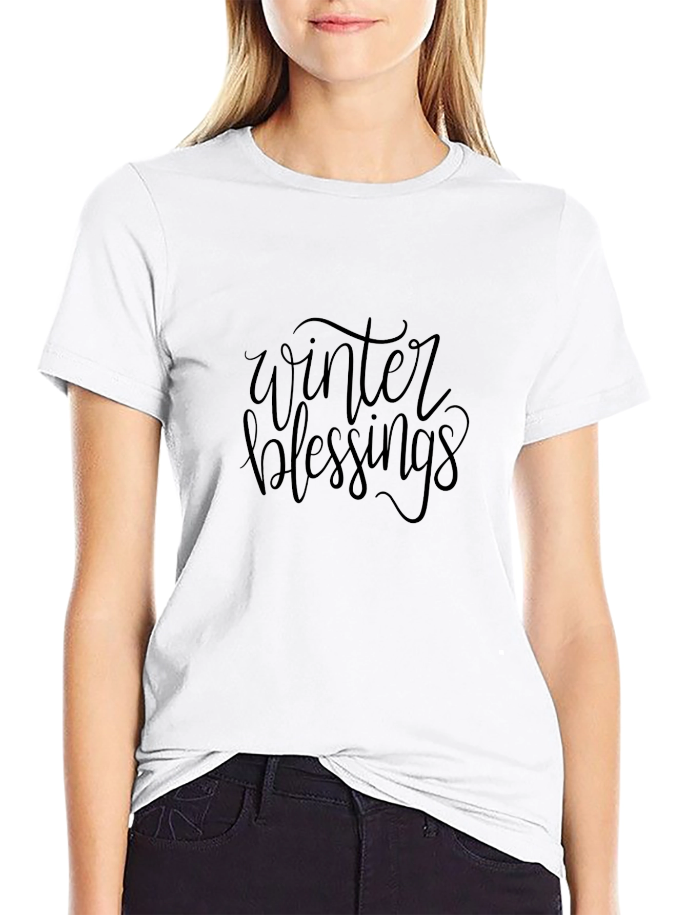 Winter Blessings Black Crew Neck T-Shirt