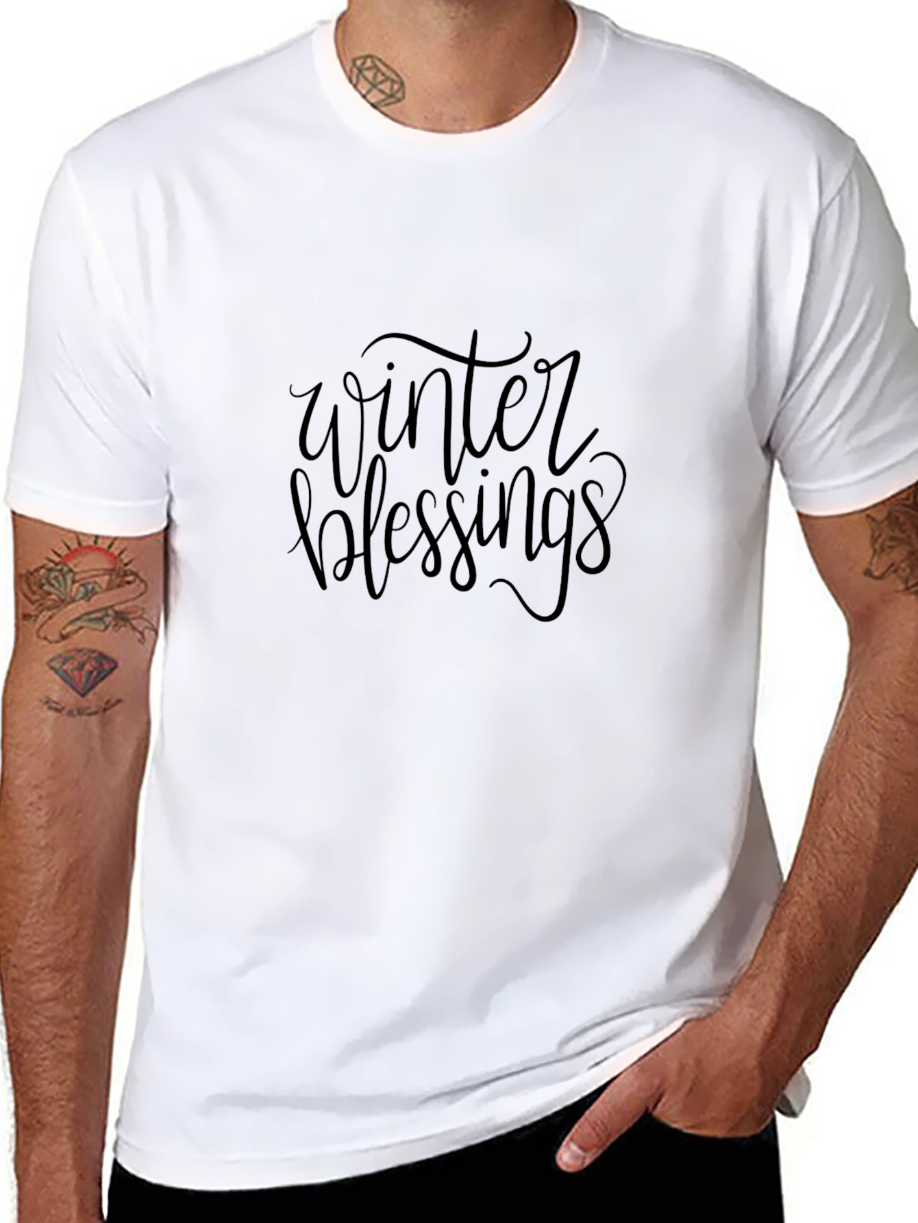 Winter Blessings Black Crew Neck T-Shirt