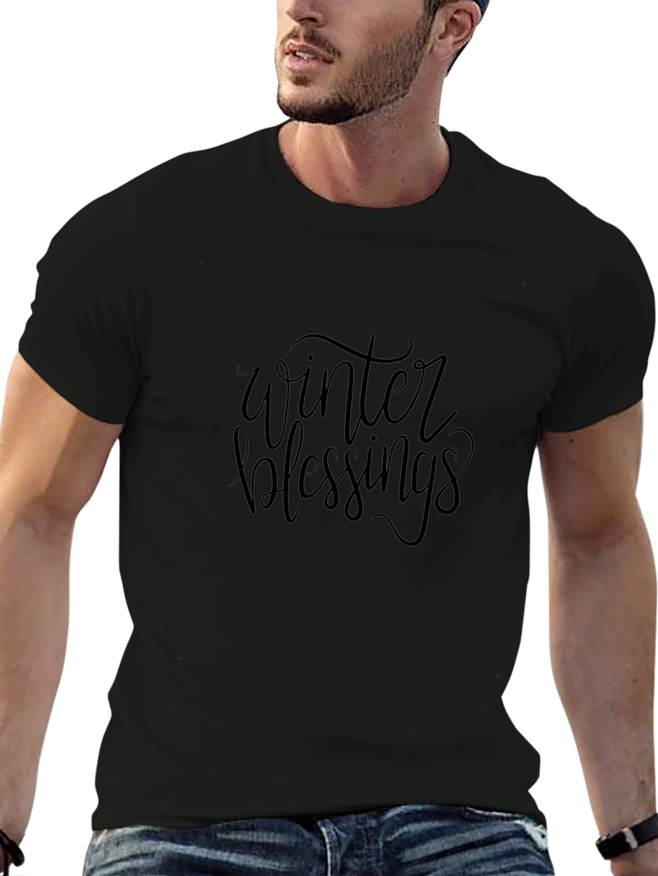 Winter Blessings Black Crew Neck T-Shirt