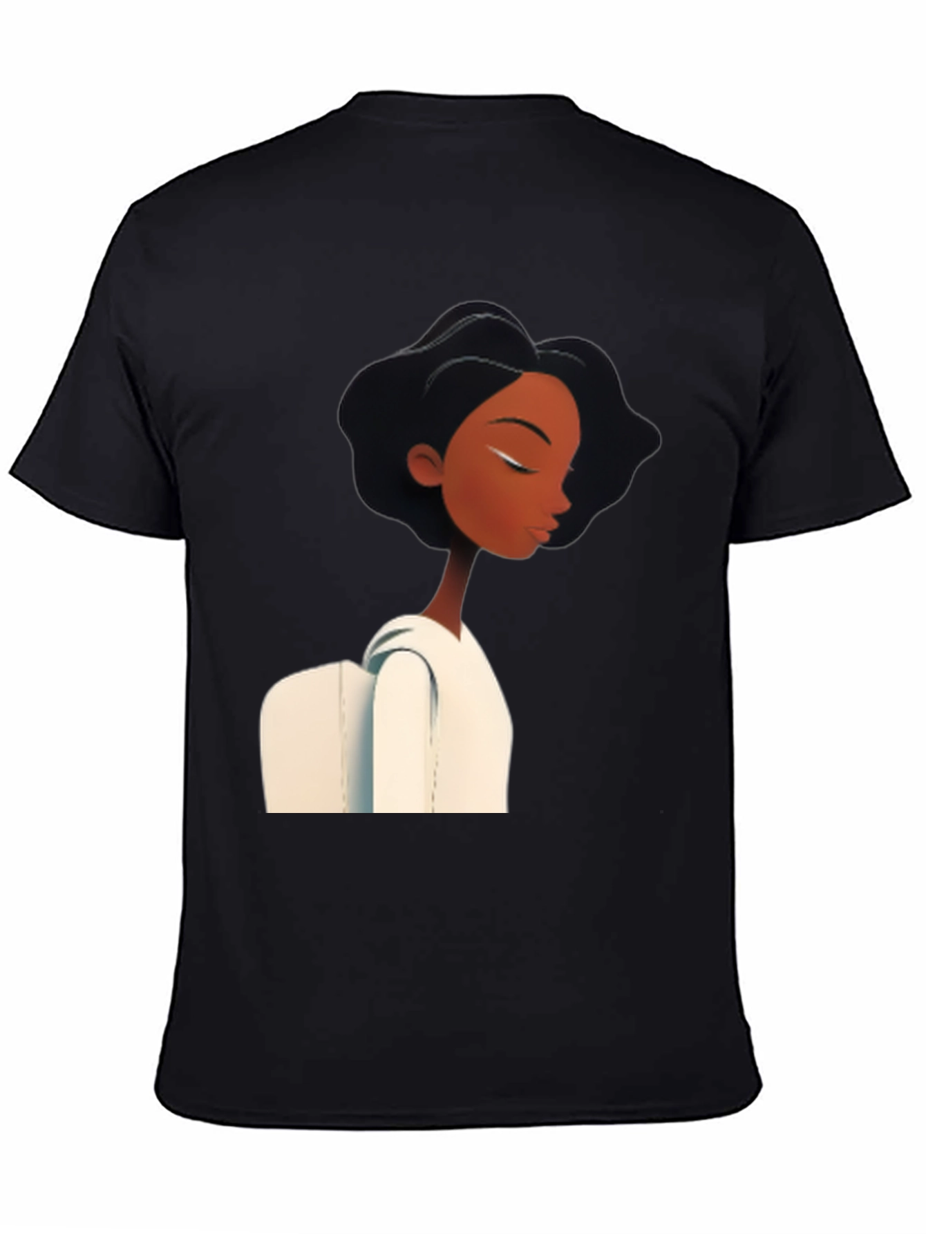 Stylish Black Graphic Tee - Woman with White Collar
