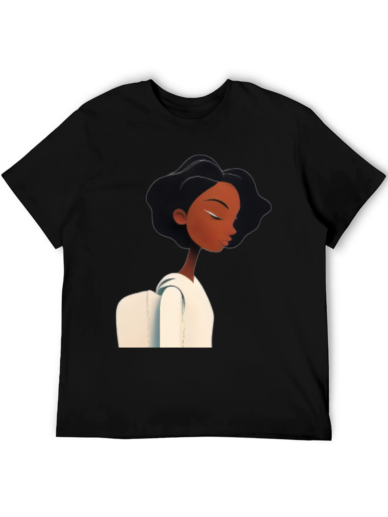 Stylish Black Graphic Tee - Woman with White Collar
