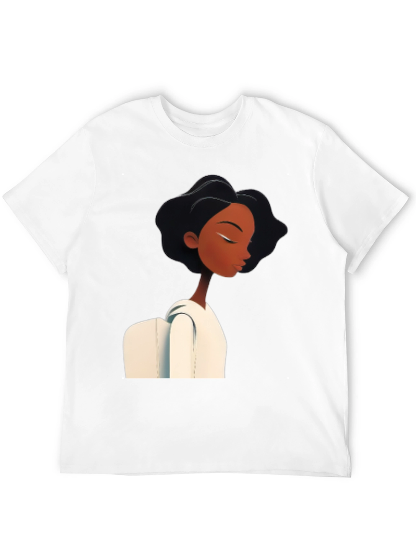 Stylish Black Graphic Tee - Woman with White Collar