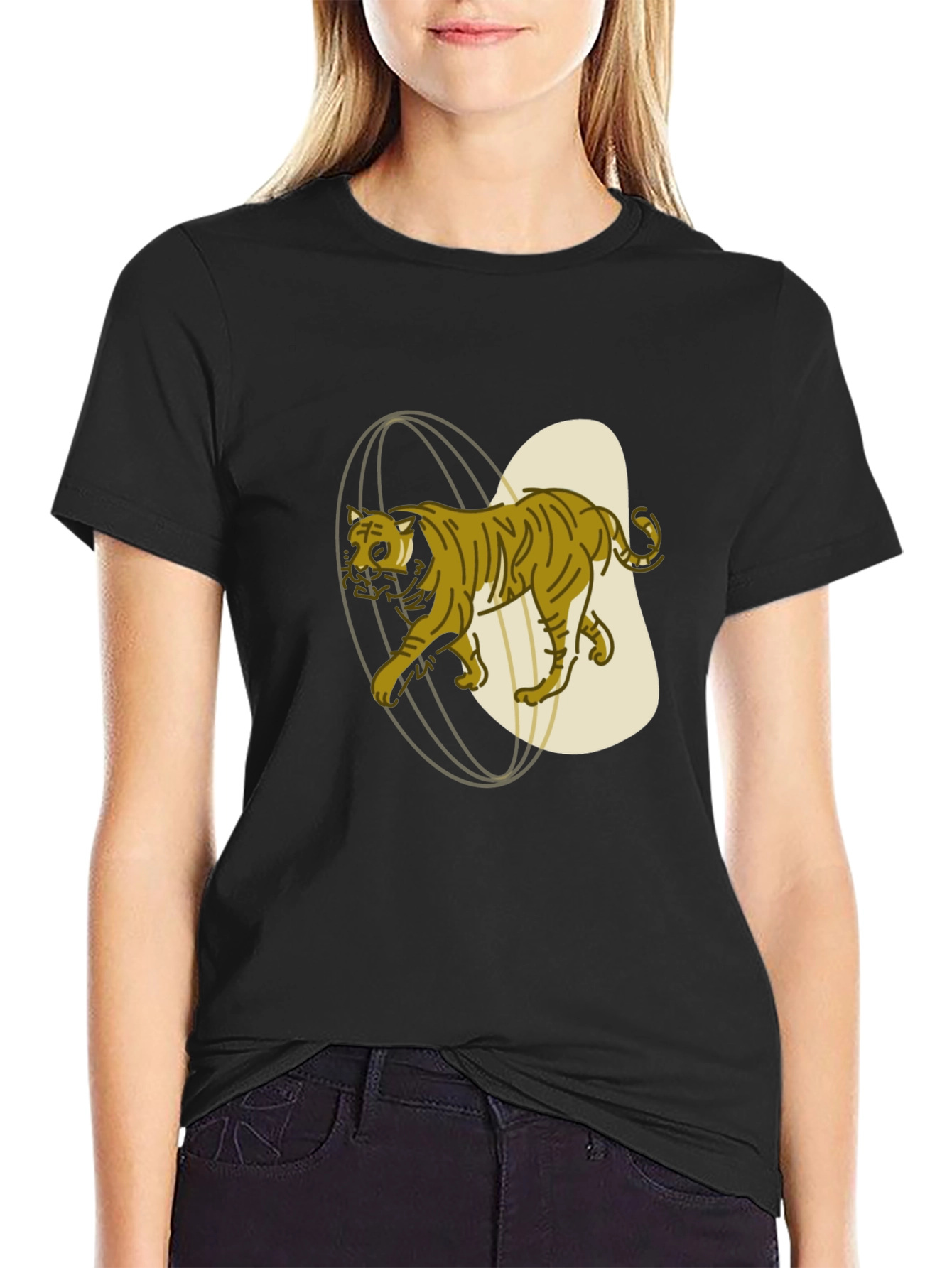 Stylish Tiger Graphic Tee - Black Cotton Blend Shirt