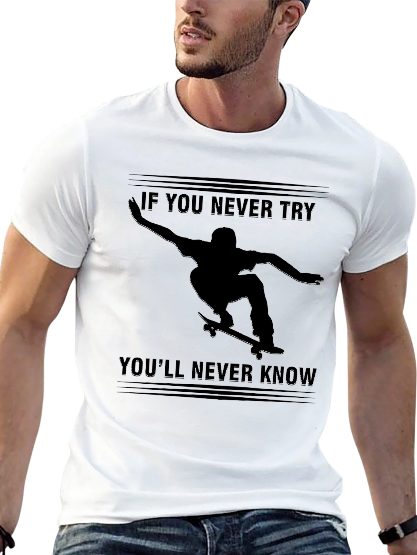 Skateboarder Graphic T-Shirt - Never Try Never Know