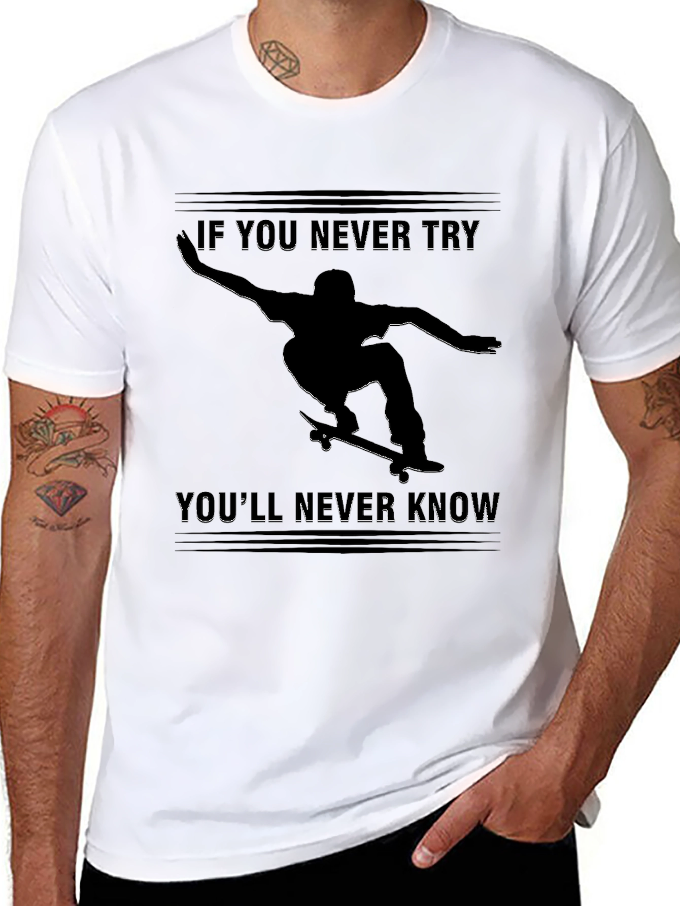 Skateboarder Graphic T-Shirt - Never Try Never Know