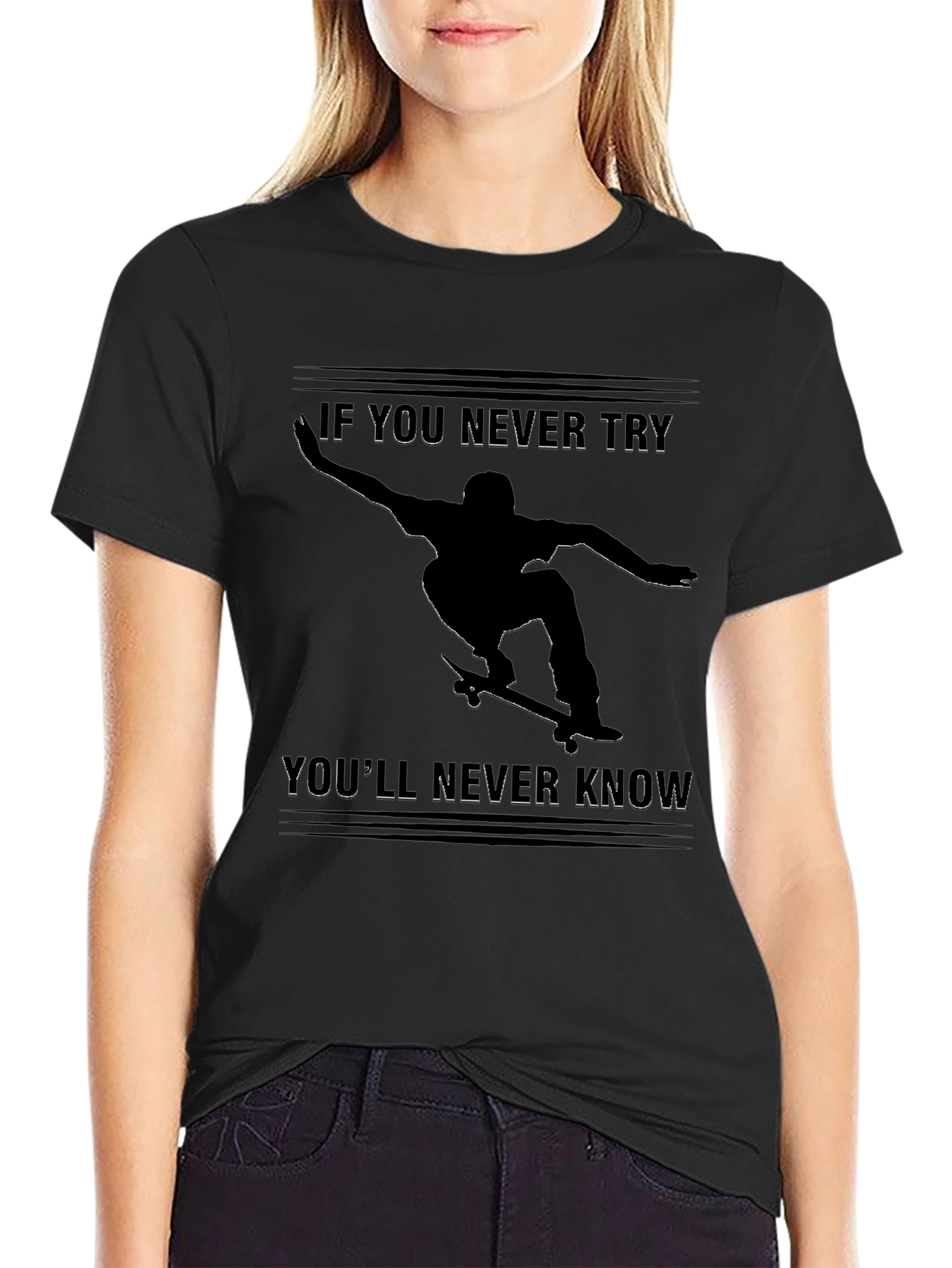 Skateboarder Graphic T-Shirt - Never Try Never Know
