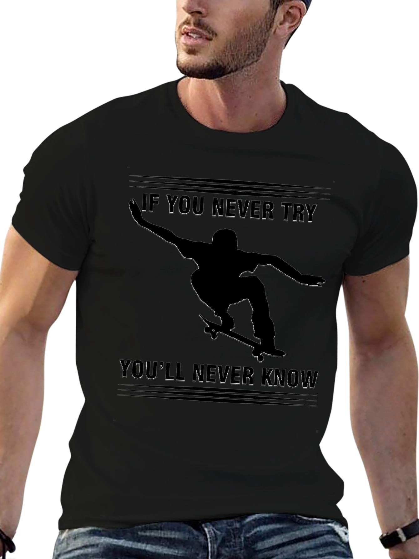 Skateboarder Graphic T-Shirt - Never Try Never Know