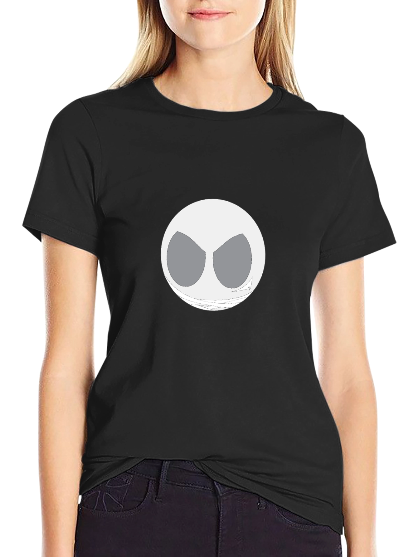Mens Black Graphic T-Shirt with Unique White Face Design