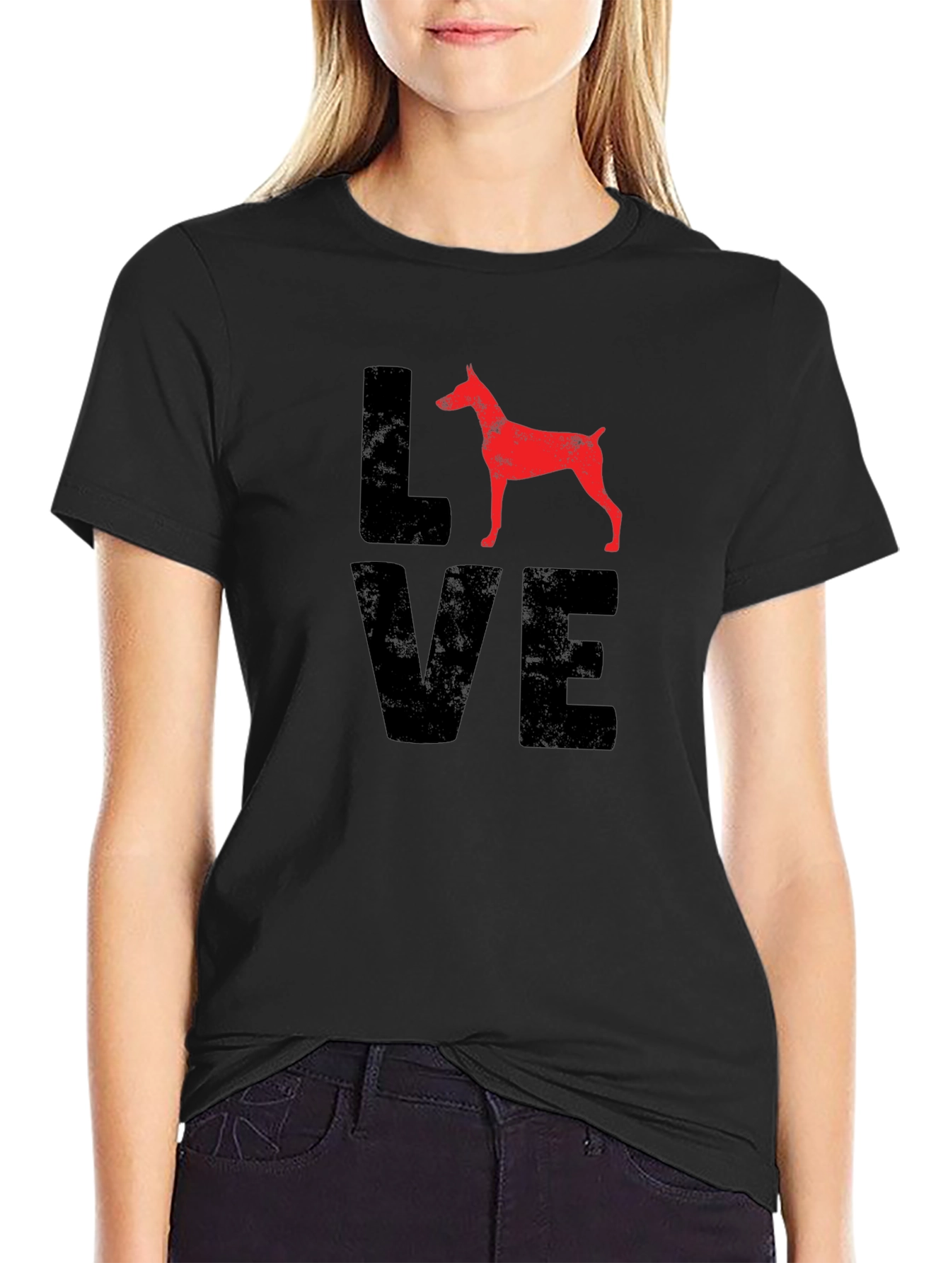 Dog Lover Tee - Red Dog Silhouette LOVE Design