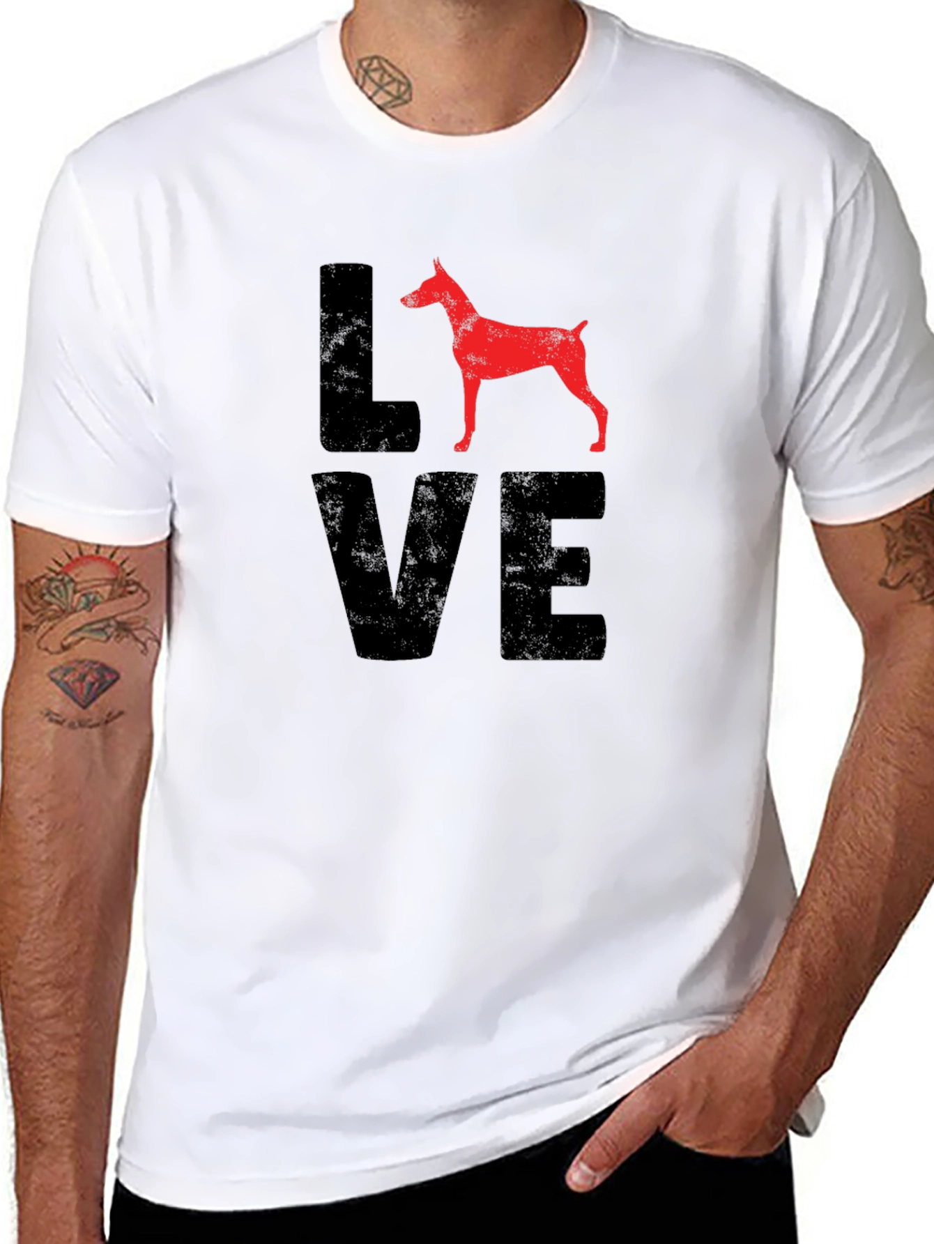 Dog Lover Tee - Red Dog Silhouette LOVE Design