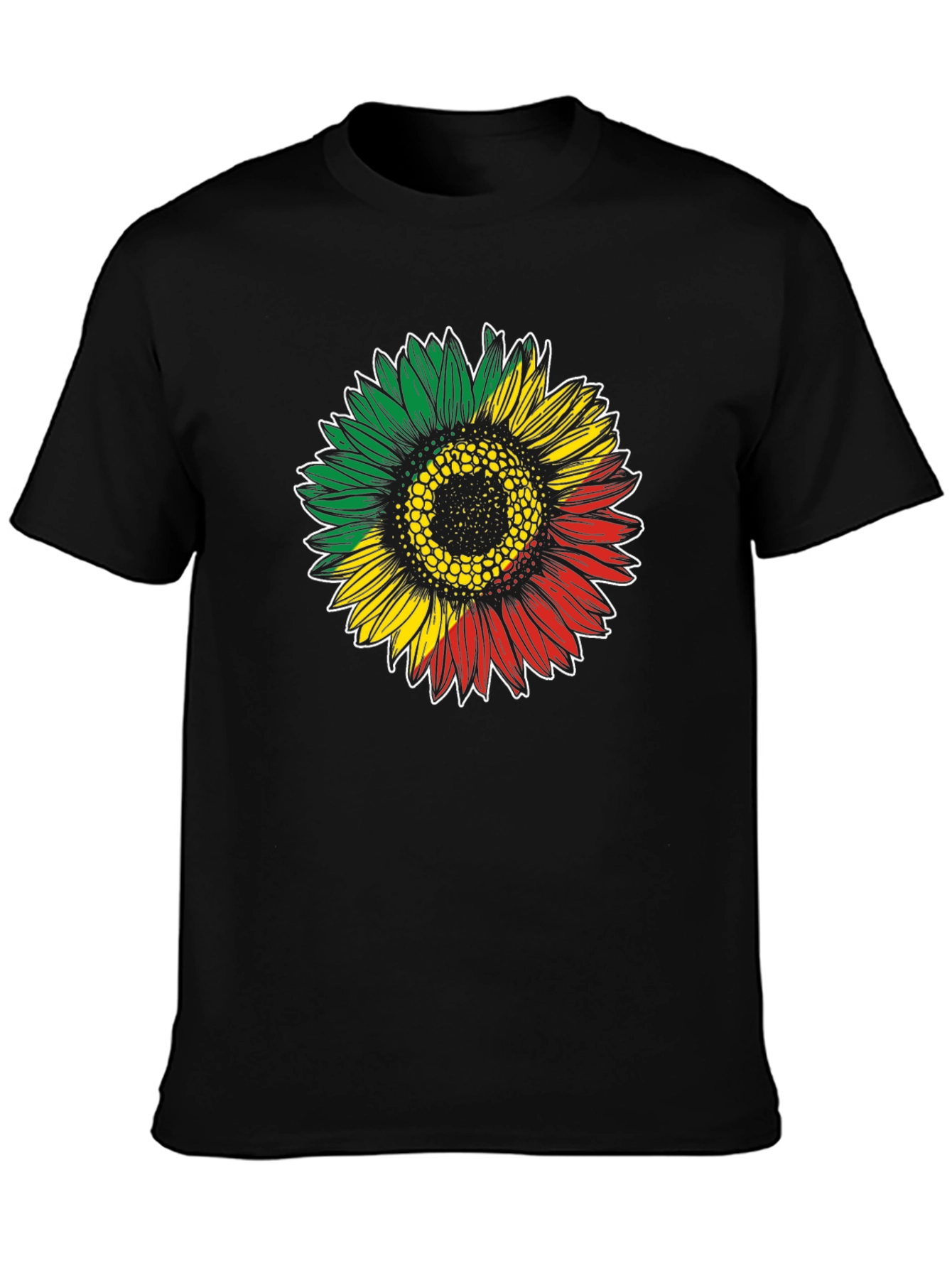 Rasta Sunflower Graphic T-Shirt - Black Cotton Tee