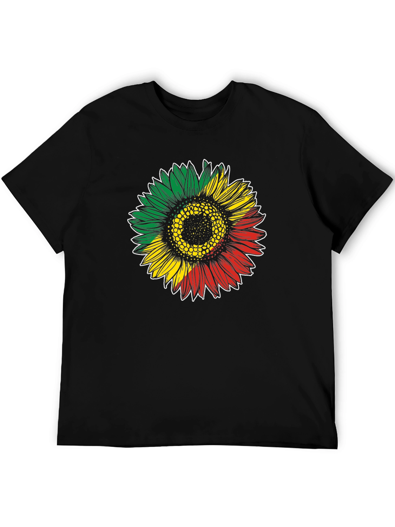 Rasta Sunflower Graphic T-Shirt - Black Cotton Tee