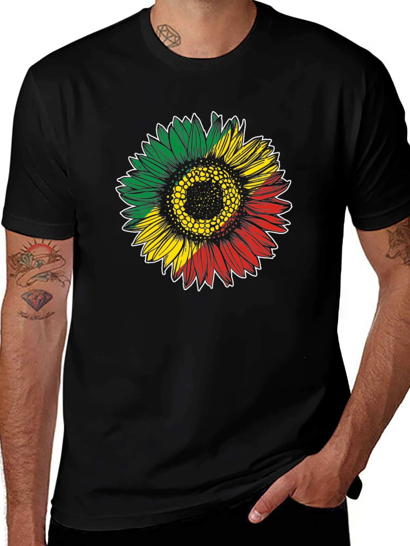 Rasta Sunflower Graphic T-Shirt - Black Cotton Tee